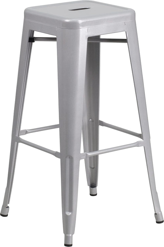 Flash Furniture Commercial Grade 30" High Backless Silver Metal Indoor-Outdoor BarStool with Square Seat