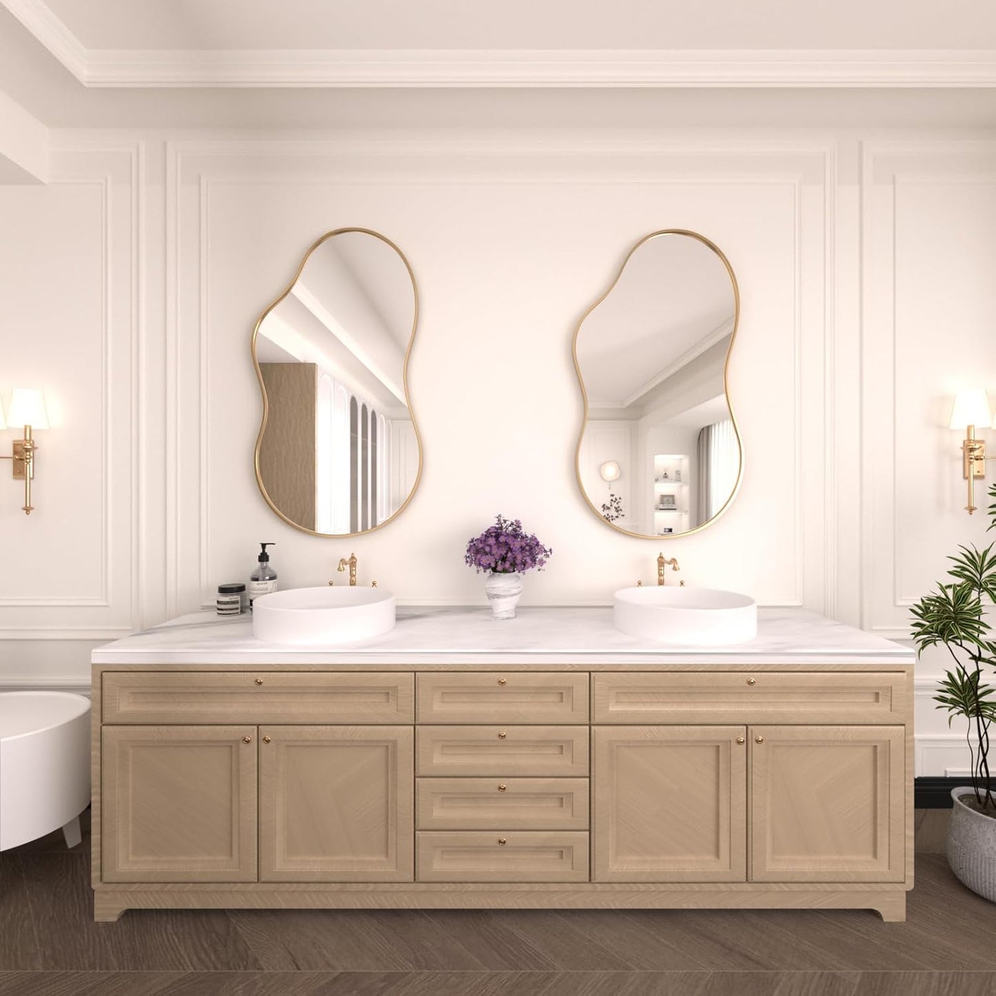 WEER Irregular Wall Mirror, 20x36 inch Gold Asymmetrical Mirror Wall Mounted Mirrors Decorative, Abstract Wavy Aluminum Alloy Frame Mirror for Bathroom, Bedroom, Living Room, Entryway