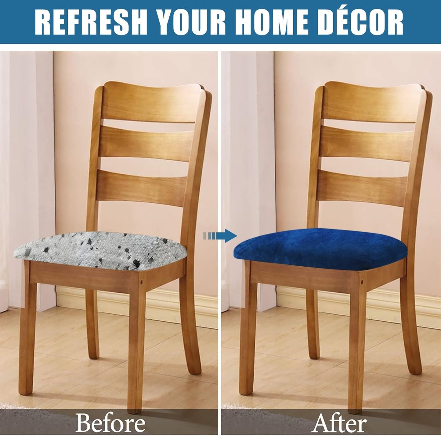 Smiry Velvet Seat Covers for Dining Room Chair Set of 4, Stretch Fit Removable Washable Chair Seat Cushion Protector Slipcovers with Ties, Federal Blue