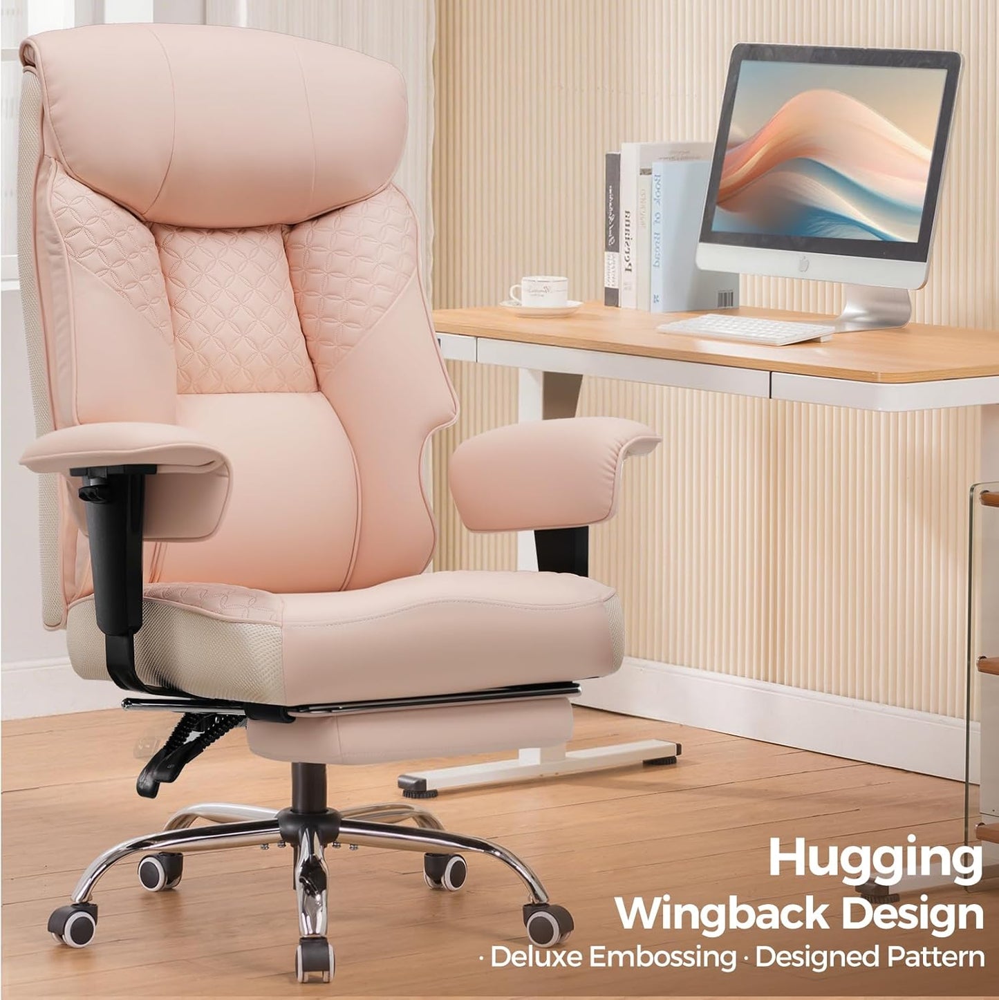 GTRACING Big and Tall Office Chair 400LBS Wide Ergonomic Gaming Chair with Deluxe Embossing Designed Leather with Foot Rest,150°Reclining Adjustable Soft Armrests Pocket Spring Back Support and Pillow