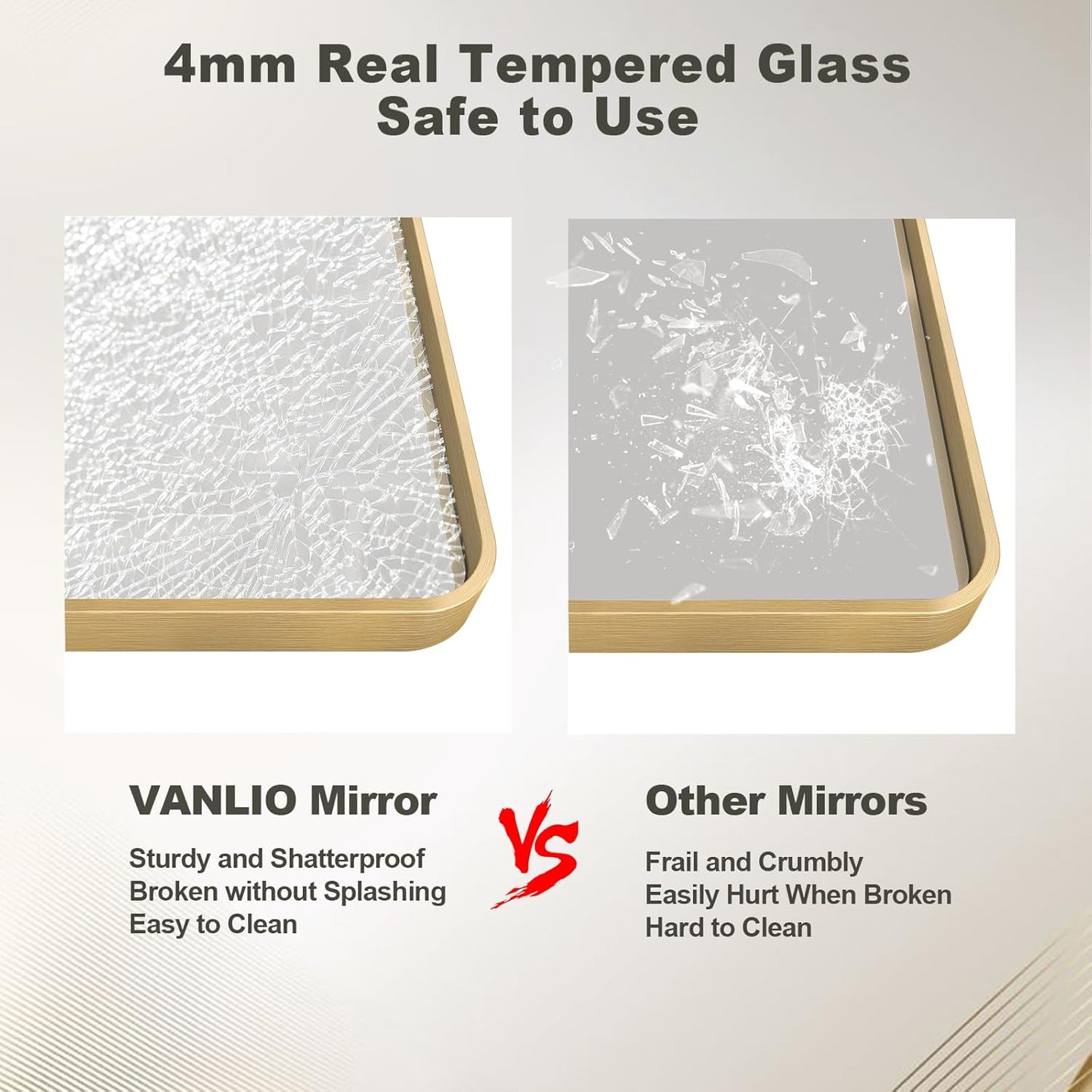 24x32 Inch Gold Framed Bathroom Mirror, Rectangle Brushed Gold Metal Vanity Mirror, Gold Rectangle Mirror for Wall, Rounded Corner, Tempered Glass, Anti-Rust, Shatterproof (Horizontal/Vertical)