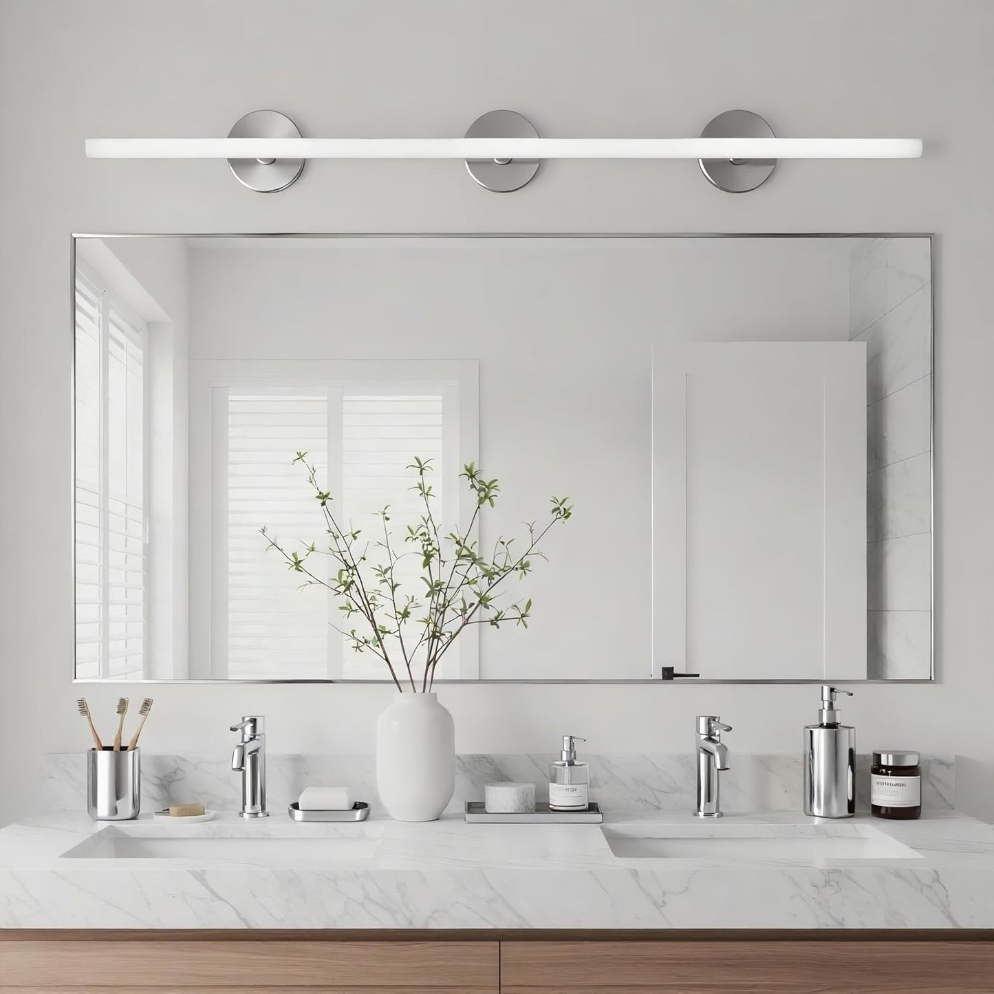 20x40 Inch Nickel Bathroom Mirror for Wall, Aluminum Frame Rectangle Rectangular Vanity Mirror, Modern Large for Bedroom, Living Room, Horizontal or Vertical