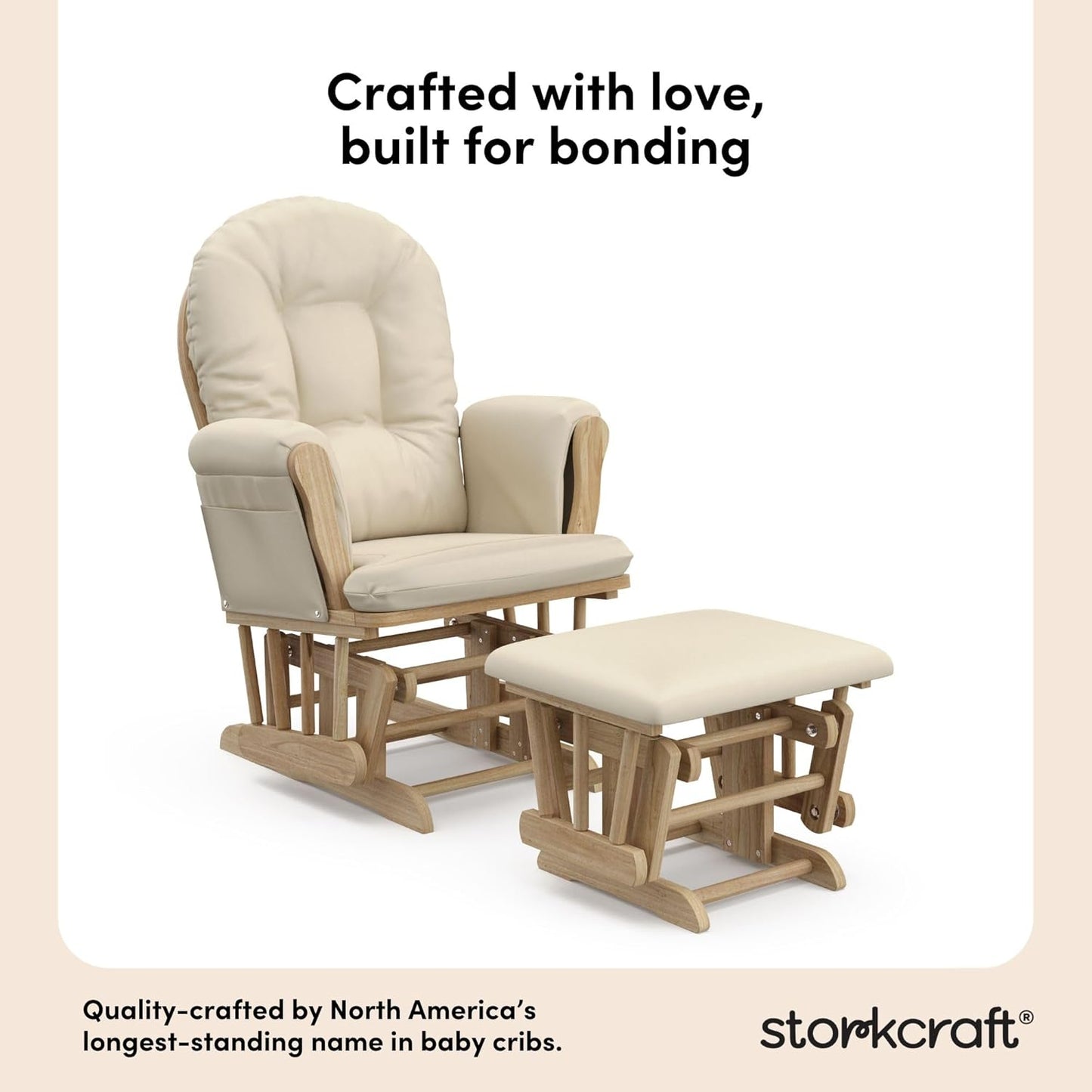 Storkcraft Premium Hoop Glider & Ottoman (Natural/Beige) — GREENGUARD Gold Certified Nursery Glider, Solid Wood Craftsmanship, Smooth-Gliding Nursery Chair and Ottoman, Award-Winning