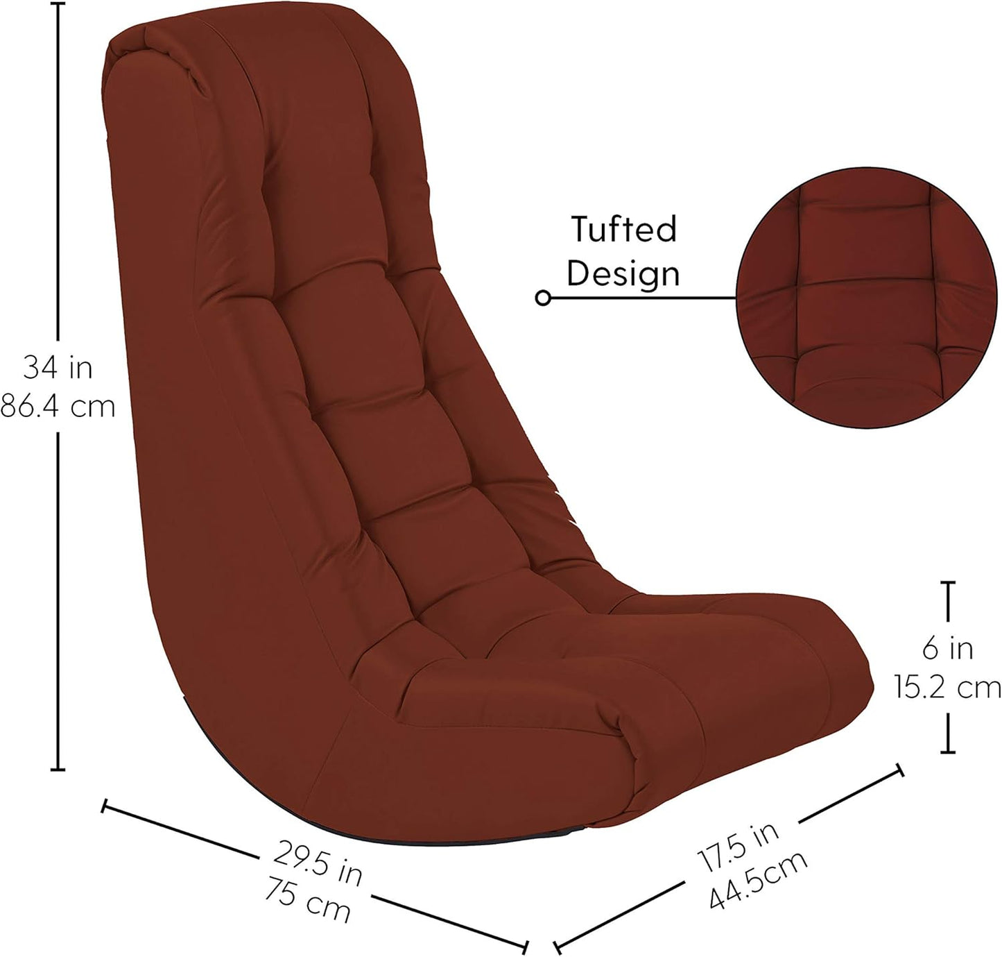 Factory Direct Partners Soft Tufted Floor Rocker - Cushioned Ground Chair for Kids Teens and Adults - Great for Reading, Gaming, Meditating, TV - Burgundy, 10488-BY