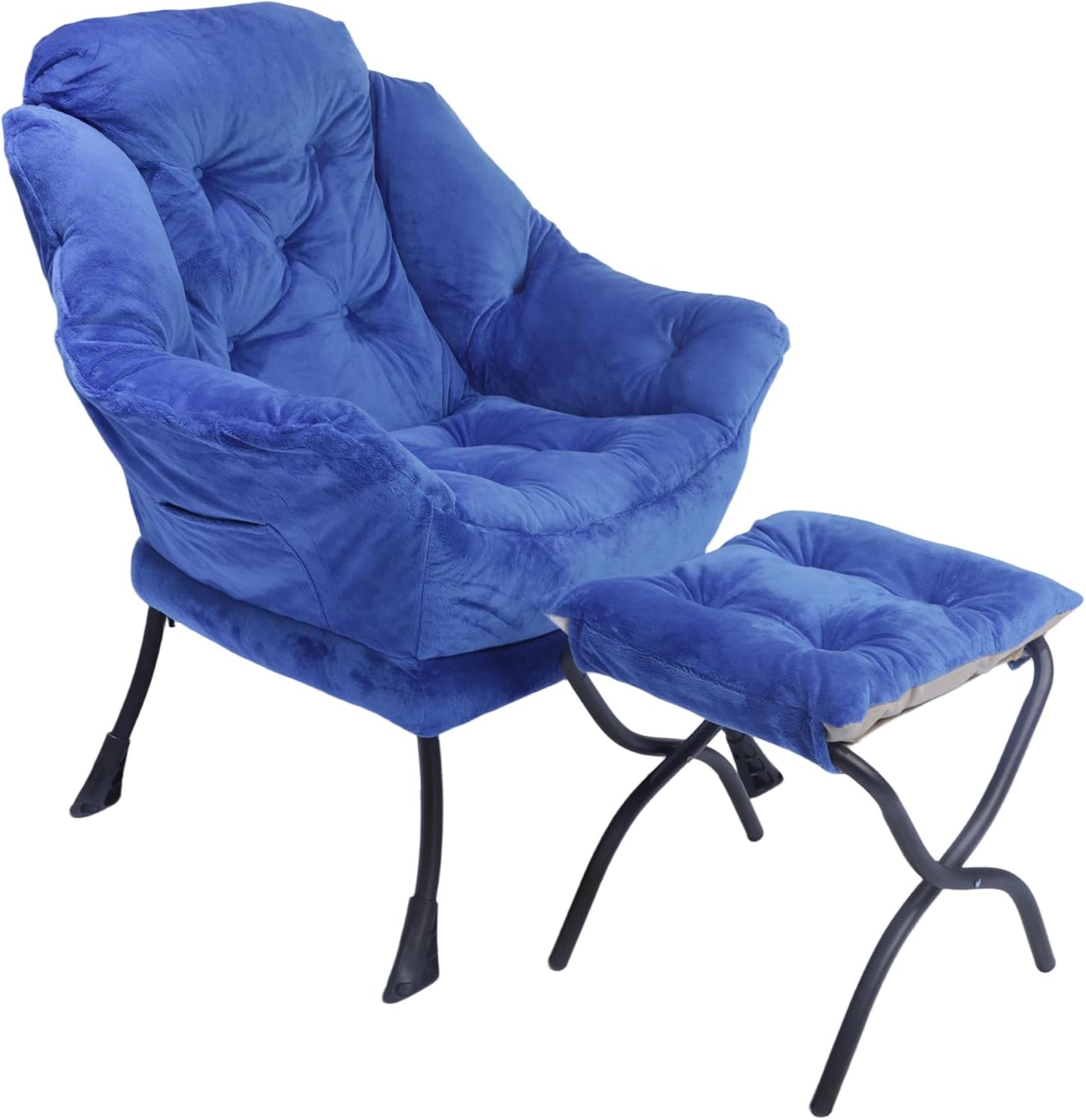 Kokel Lazy Chair with Folding Ottoman,Living Room Chairs (Blue-1248)