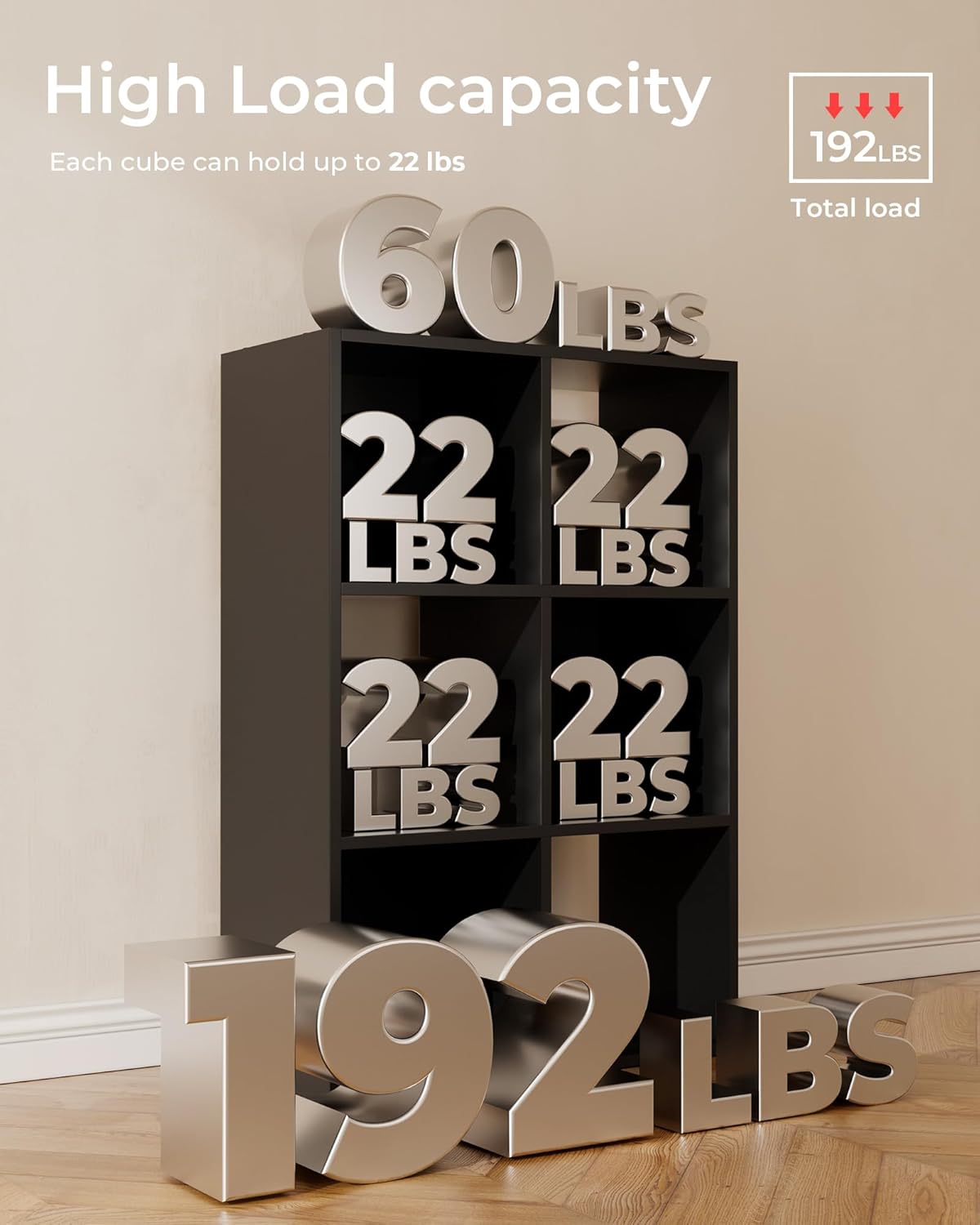 GTPLAYER 6-Cube Storage Organizer, Fits 11" Bins, Vertical or Horizontal Use, Opening Bookshelf, Partial Back Panels, Stackable Design Bookcase, for Closet, Bedroom, Home Office, Black