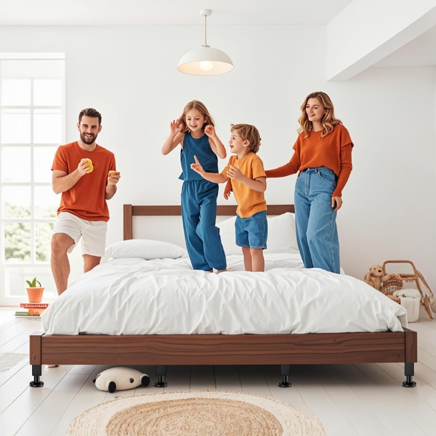 6PCS Adjustable Height Bed Support Legs, 6.2-8 Inch, Metal Heavy Furniture Legs with Rubber Non-Slip Base for Sofa/Cabinet/Couch/Dresser/Table, Furniture Feet Replacement for King Queen Bed Frame Slat