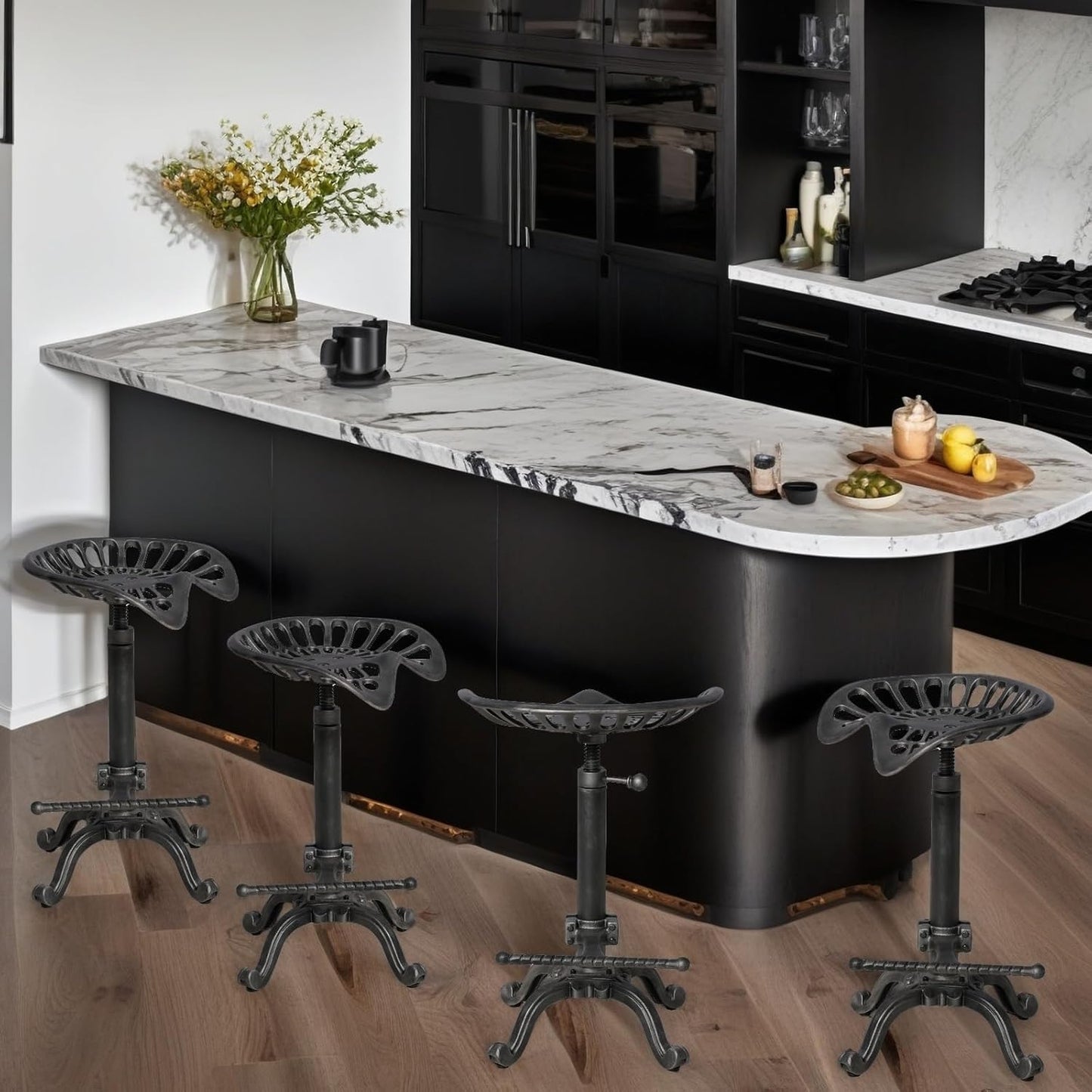 Rustic Tractor Seat Bar Stool Cast Iron Saddle Seat Industrial Counter Stools 20-27inch Height Adjustable