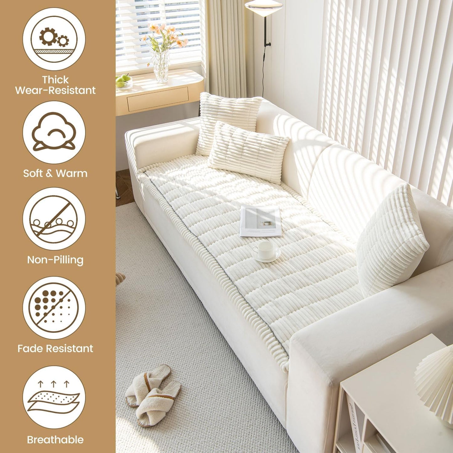 OTOB Couch Covers for Dogs Washable, Non Slip Plush Sofa Cover Kids Pet Friendly Furniture Protector, All Seasons Soft Cozy Fuzzy Sofa Slipcovers Dog Bed Mats (Cream, 31.5" x 63.0'')