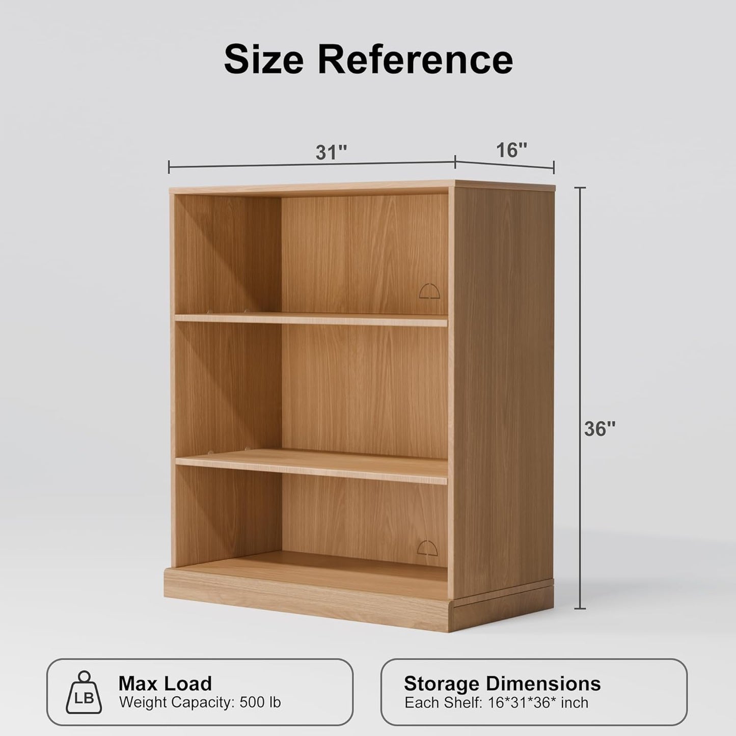 36" Wooden Book Shelf, 2 Shelf Bookcase, Modern Bookshelf with Adjustable Shelf for Home Office, Study Room, Oak