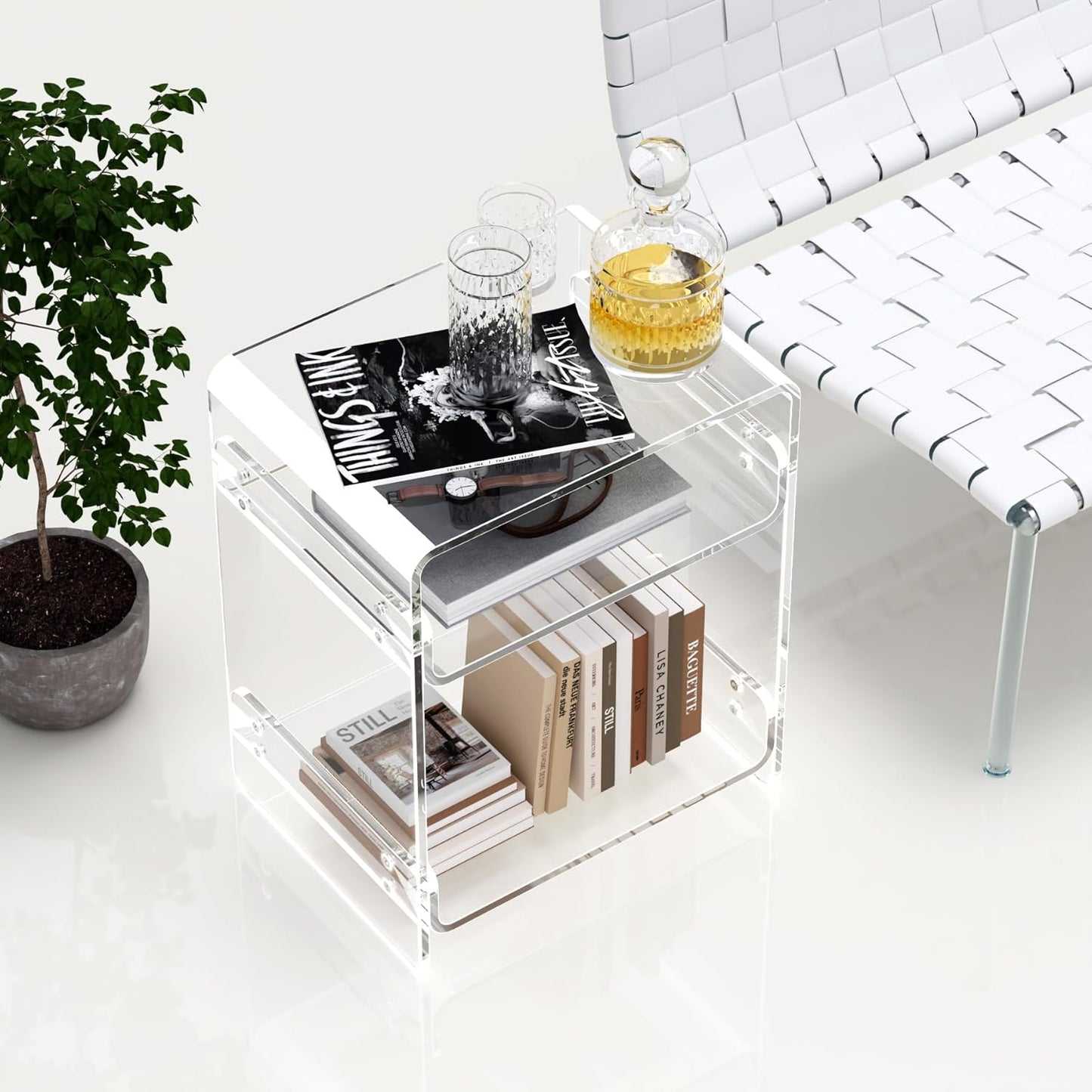 Acrylic Record Player Table with Storage Shelf– Sleek Bedside Storage with Durable Design, Perfect for Bedrooms, Living Rooms, or Modern Interiors – Ideal as a Bedside Table or Sofa Side Piece