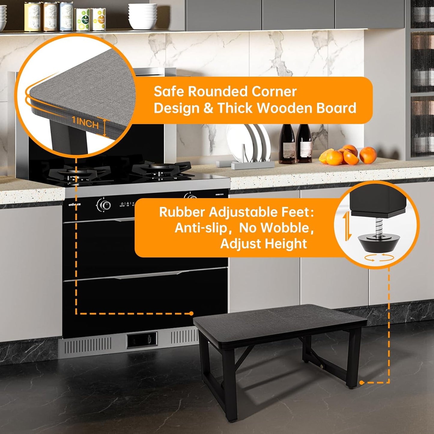 Small Step Stool for Adults Kids, Wooden Metal Foot Stool, One Stepping Stool for Bedside and Closet, 400 LBS Load Heavy Duty Step for Living Room, Gray