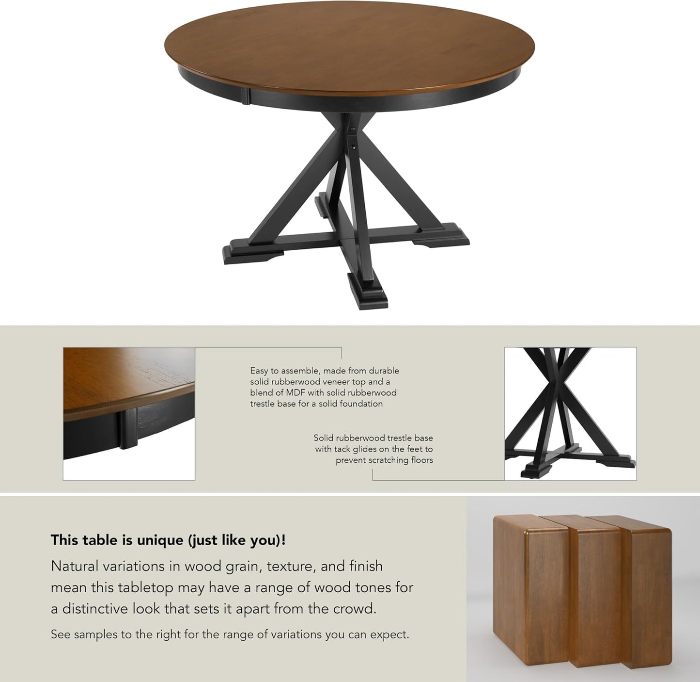 Bush Furniture Round Dining Table, 45 inch Trestle Design, Modern Transitional, West End Collection, Dark Brown and Black