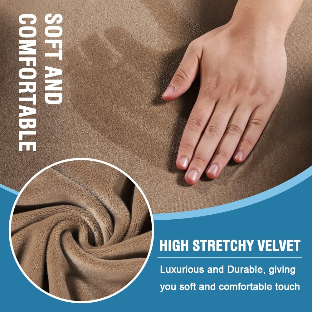 H.VERSAILTEX Sofa Cover 2 Piece T Cushion Armchair Slipcovers Thick Velvet Couch Cover Furniture Protector Stretch T Cushion Sofa Covers for 1 Cushion Couch with 1 Individual T Cushion Covers, Camel