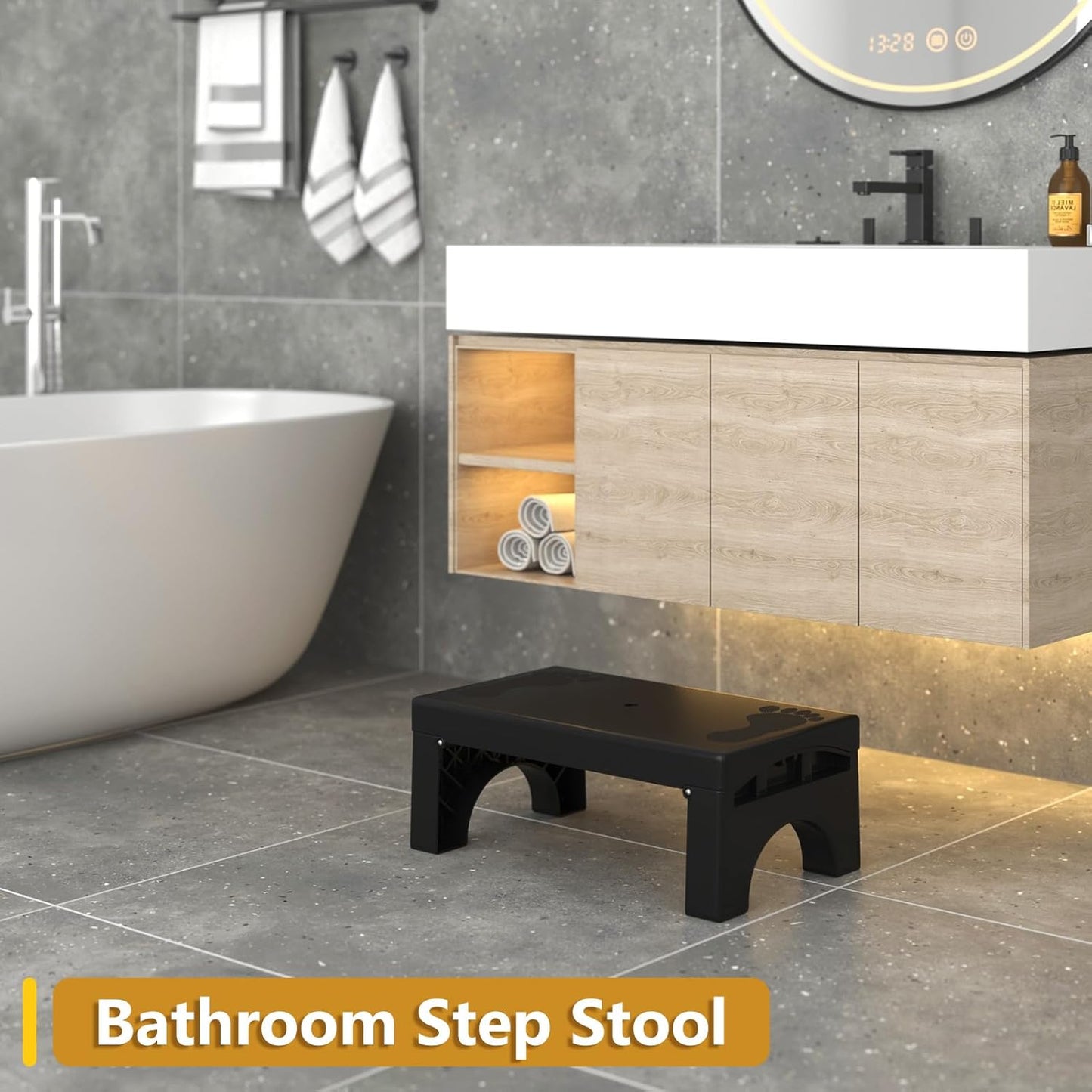 Step Stool Foldable for Adults Kids, Heavy Duty Non-Slip Folding Stepping Stool with 400-LBS Capacity, Portable Collapsible Foot Stool for Bathroom Bedroom Kitchen, Bed Steps for High Beds, Black