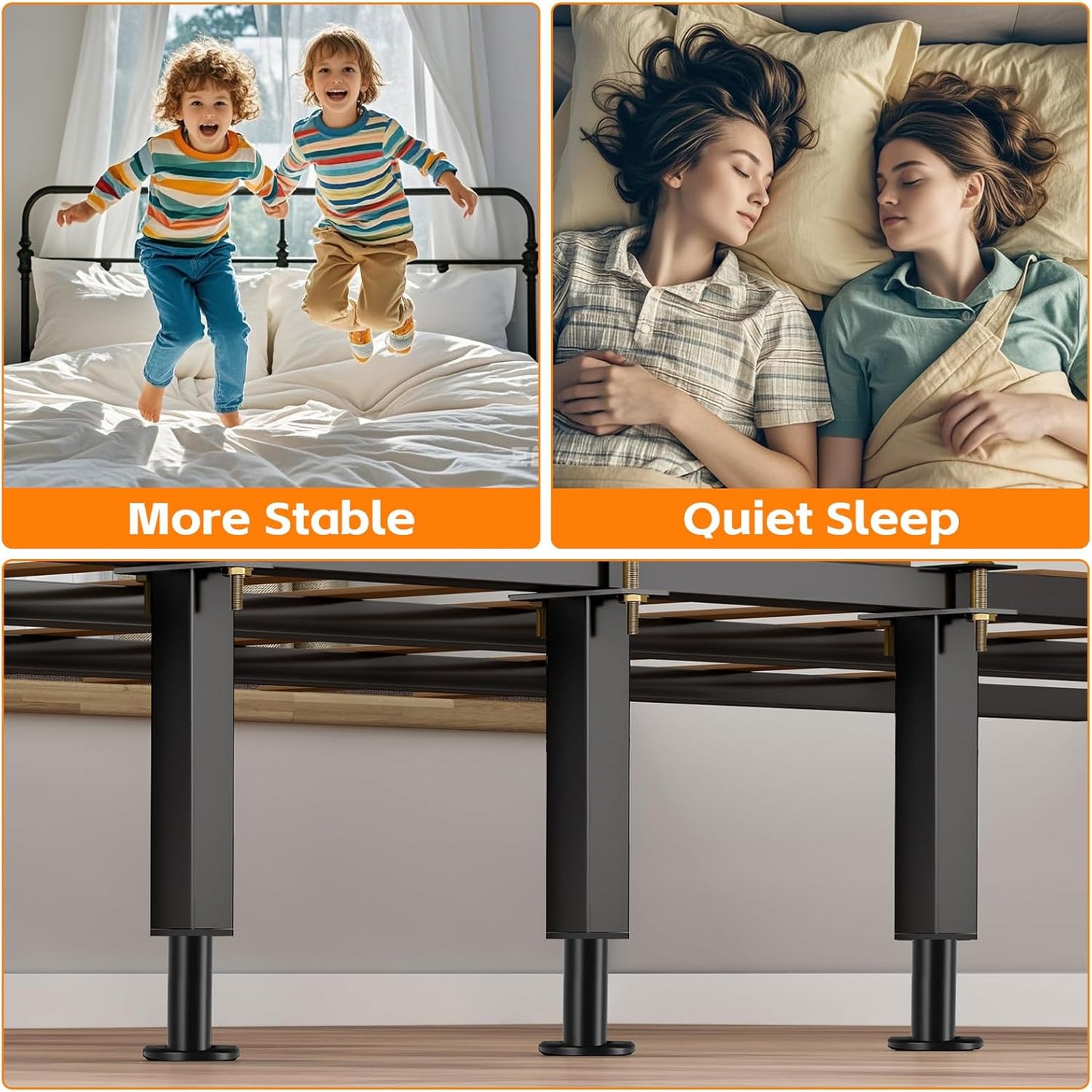 4PCS Adjustable Height Bed Support Legs, 10.2-16.5In, Metal Heavy Furniture Legs with Rubber Non-Slip for Sofa/Cabinet/Couch/Dresser/Table, Furniture Feet Replacement for King Queen Bed Frame Slat