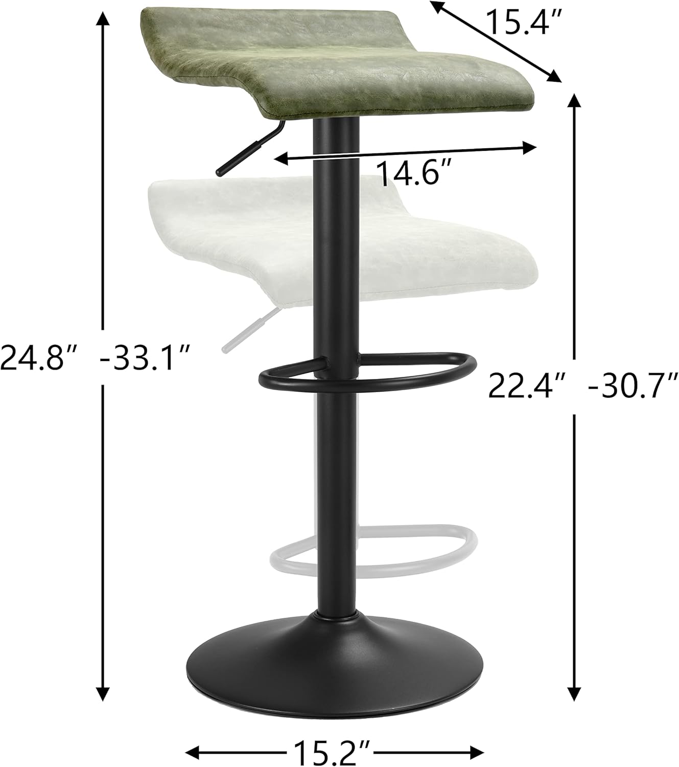 Finnhomy Bar Stools Set of 2 Counter Height, Swivel Barstools with Footrest and Backless, Height Adjustable Modern Bar stools for Kitchen, Vintage Leather, Retro Green