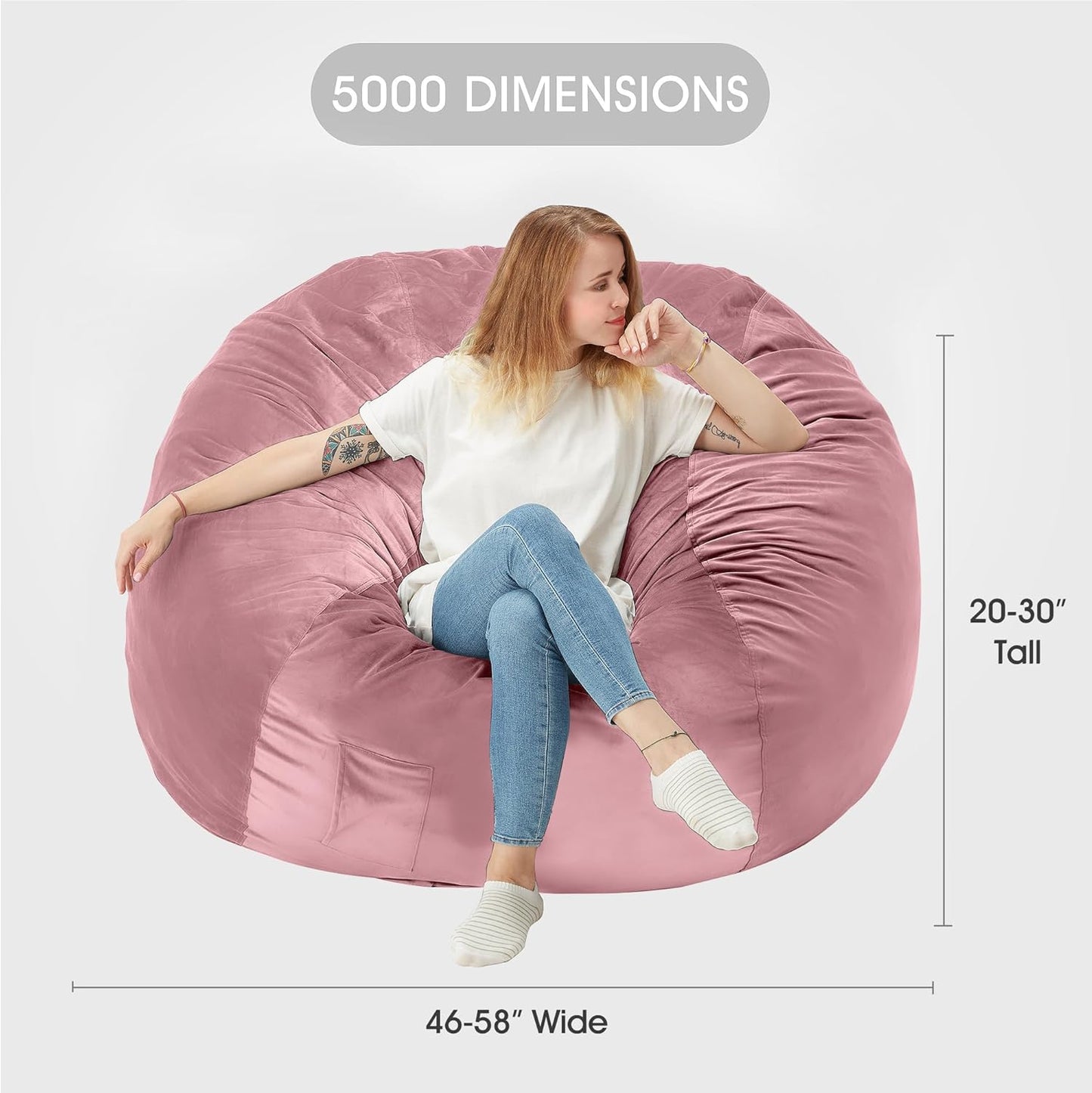 HABUTWAY Bean Bag Chair: Giant 5' Memory Foam Furniture Bean Bag Chairs for Adults with Microfiber Cover 5Ft (Soft Pink)