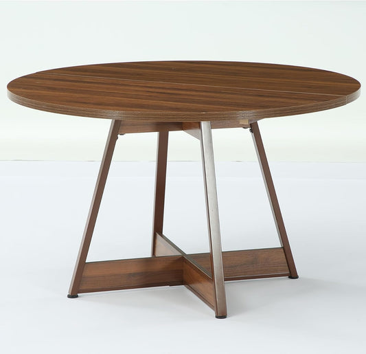 LITTLE TREE 39 Inches Round Dining Table for 2-4, Farmhouse Circle Kitchen Table for Dining Room, Wooden Dinner Table with Heavy Duty Pedestal, Small Bistro Table for Restaurant, Brown