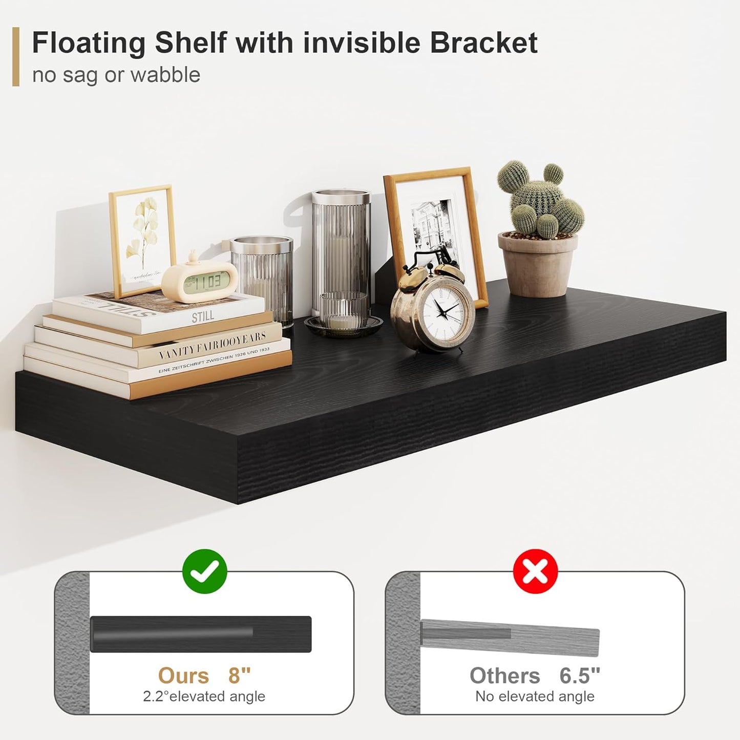 Heimlove Black Bathroom Shelves Floating Shelves for Wall Shelf Over Toilet Long Wall Mounted Modern Farmhouse,48 x 12 Shelves with Invisible Brackets for Living Room, Kitchen, Bedroom