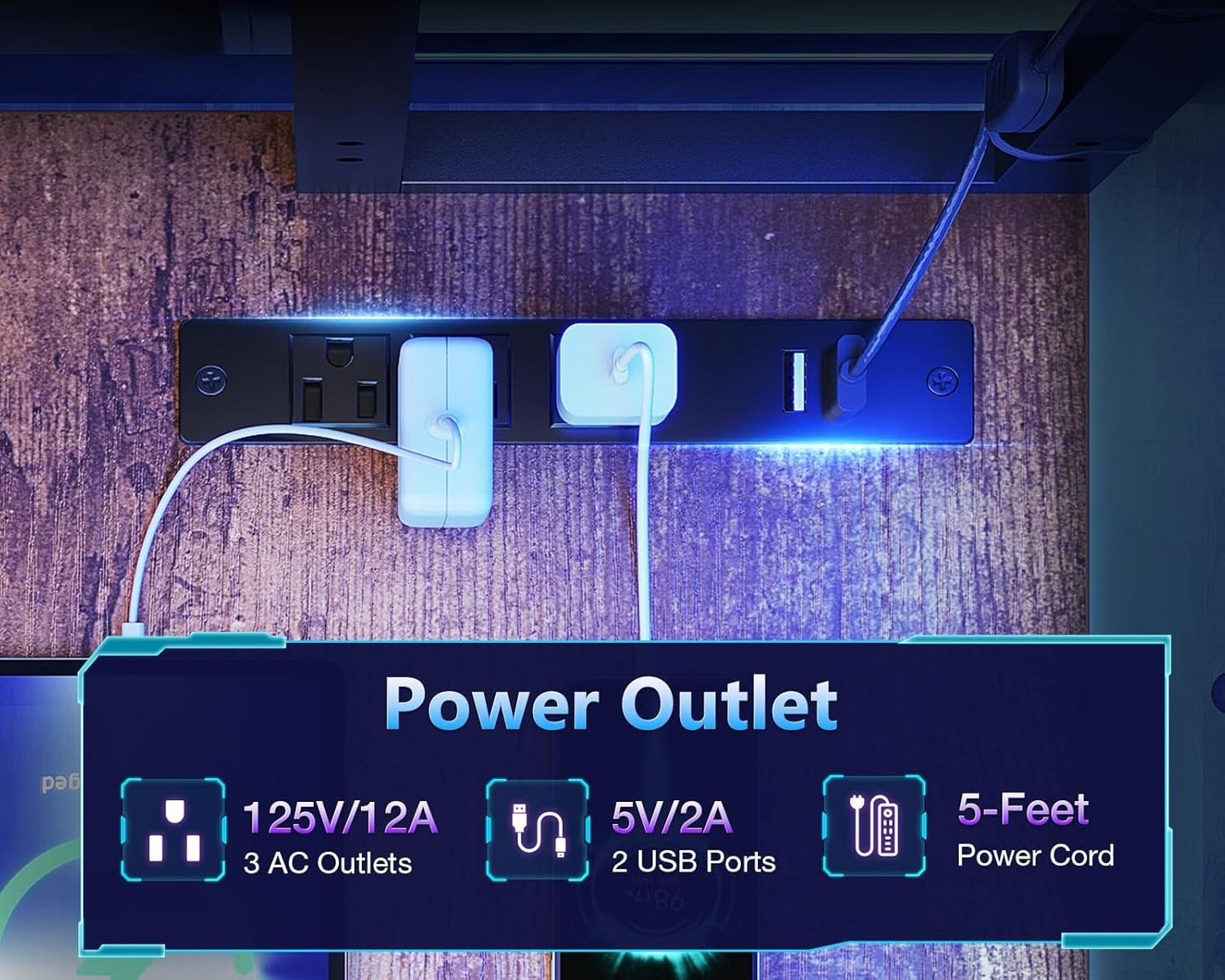 Casaottima Gaming Desk with Power Outlets & LED Lights, 43 Inch Reversible L Shaped Computer Desk with Shelves & Storage Bag, Corner Desk for Home Office, Vintage