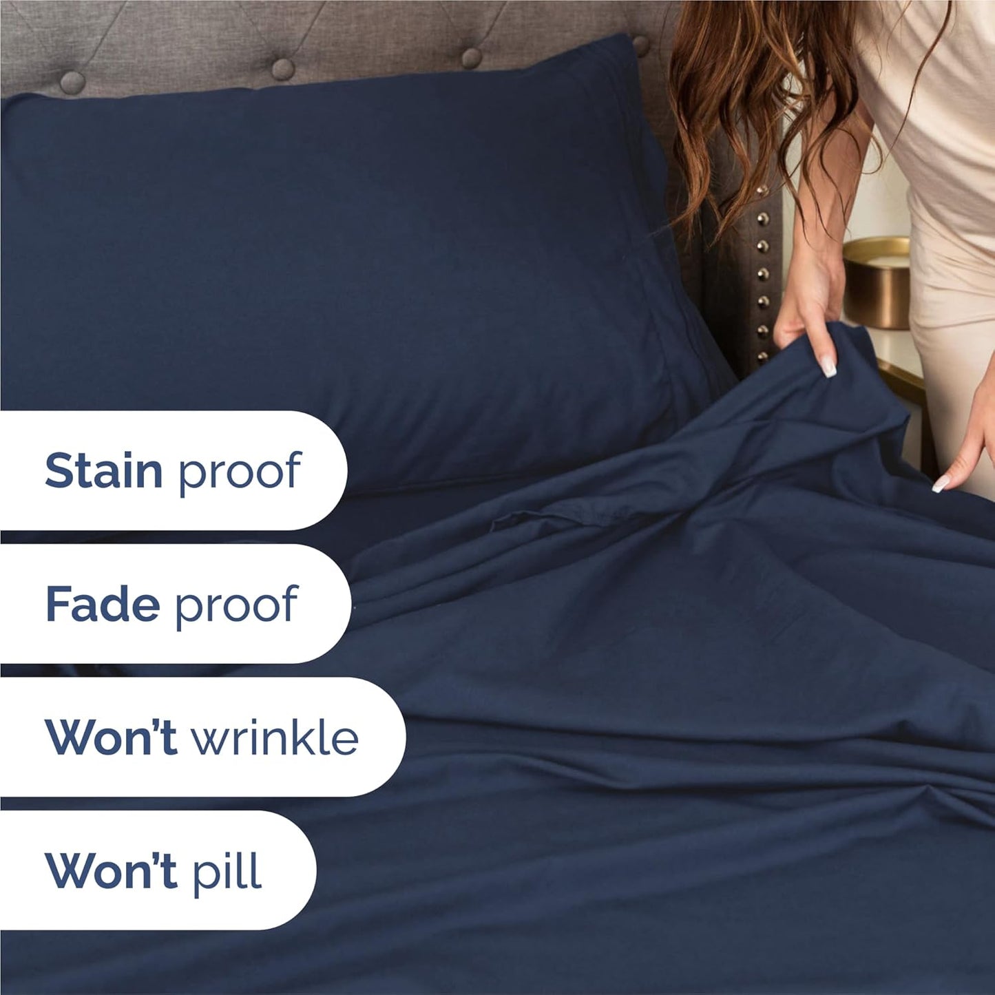 King Size 4 Piece Sheet Set - Comfy Breathable & Cooling Bed Sheets Set - Hotel Luxury Bedding for Women, Men, Kids, Teens, Boys & Girls - Deep Pockets, Ultra-Soft, Wrinkle Free - Oeko-Tex - Navy Blue