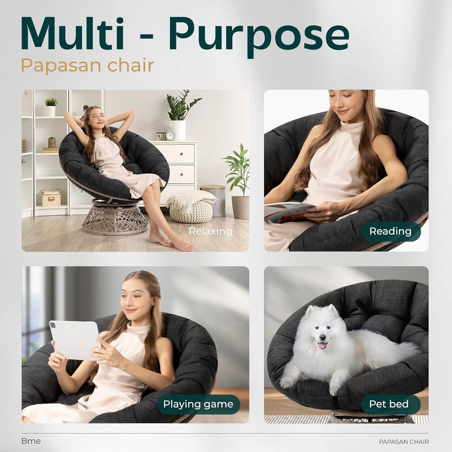 Bme 40" Ergonomic Wicker Papasan Chair