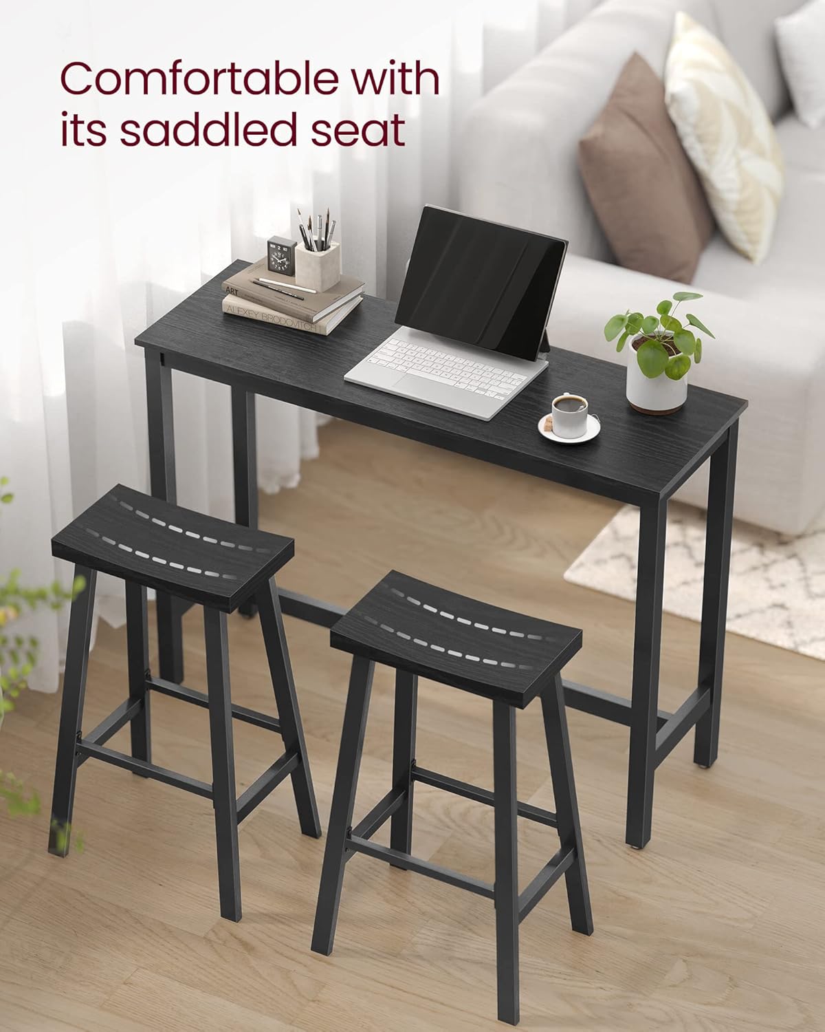 VASAGLE Bar Stools Set of 2, Counter Height Stools, Bar Chairs with Footrest, 29.1 Inches Tall Kitchen Breakfast Stools, Industrial, Living Room Party Room, Black ULBC094B56