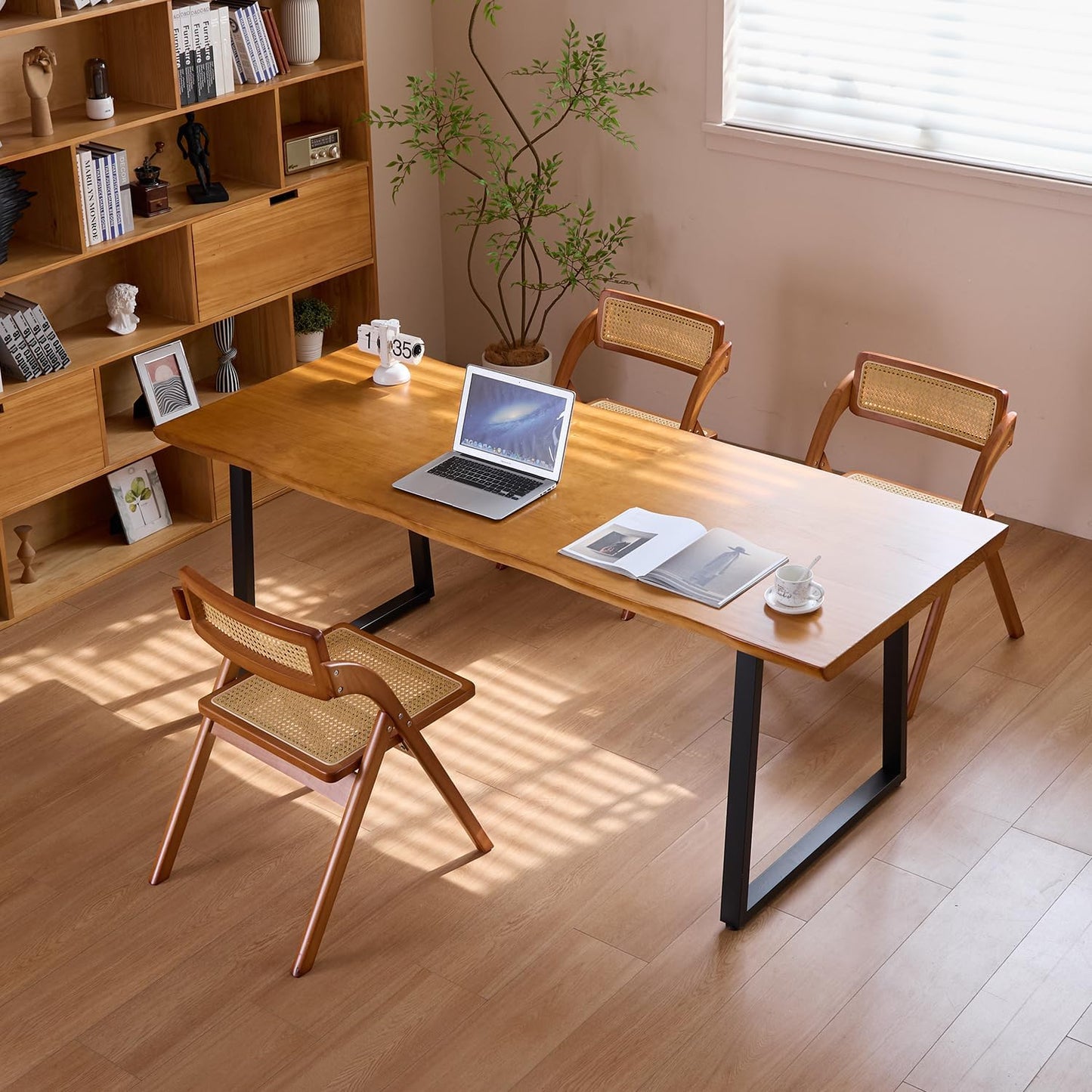 Modern Solid Wood Executive Desk – Spacious and Minimalist Home Office Workstation Perfect for Writing and Professional Use (Light Brown, 70.87in)