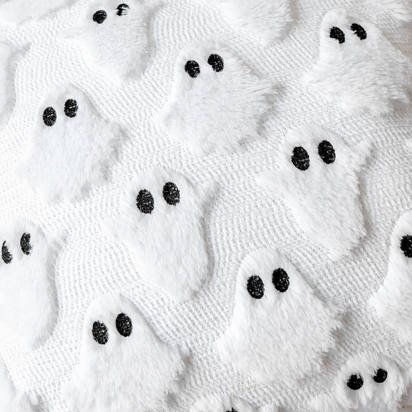 4TH Emotion Halloween Ghost Decorative Pillow Covers 18x18 Set of 2, White Soft Plush Faux Fur Farmhouse Throw Cushion Cases for Fall Autumn Holiday Home Decorations