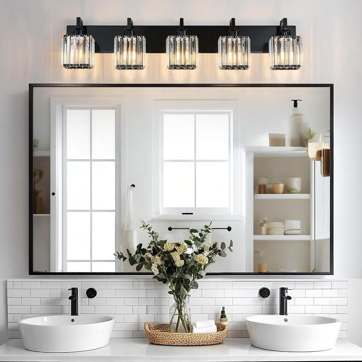 Modern Bathroom Vanity Light 5-Lights Plating Black Vanity Light Crystal Wall Light Bathroom Light Fixtures