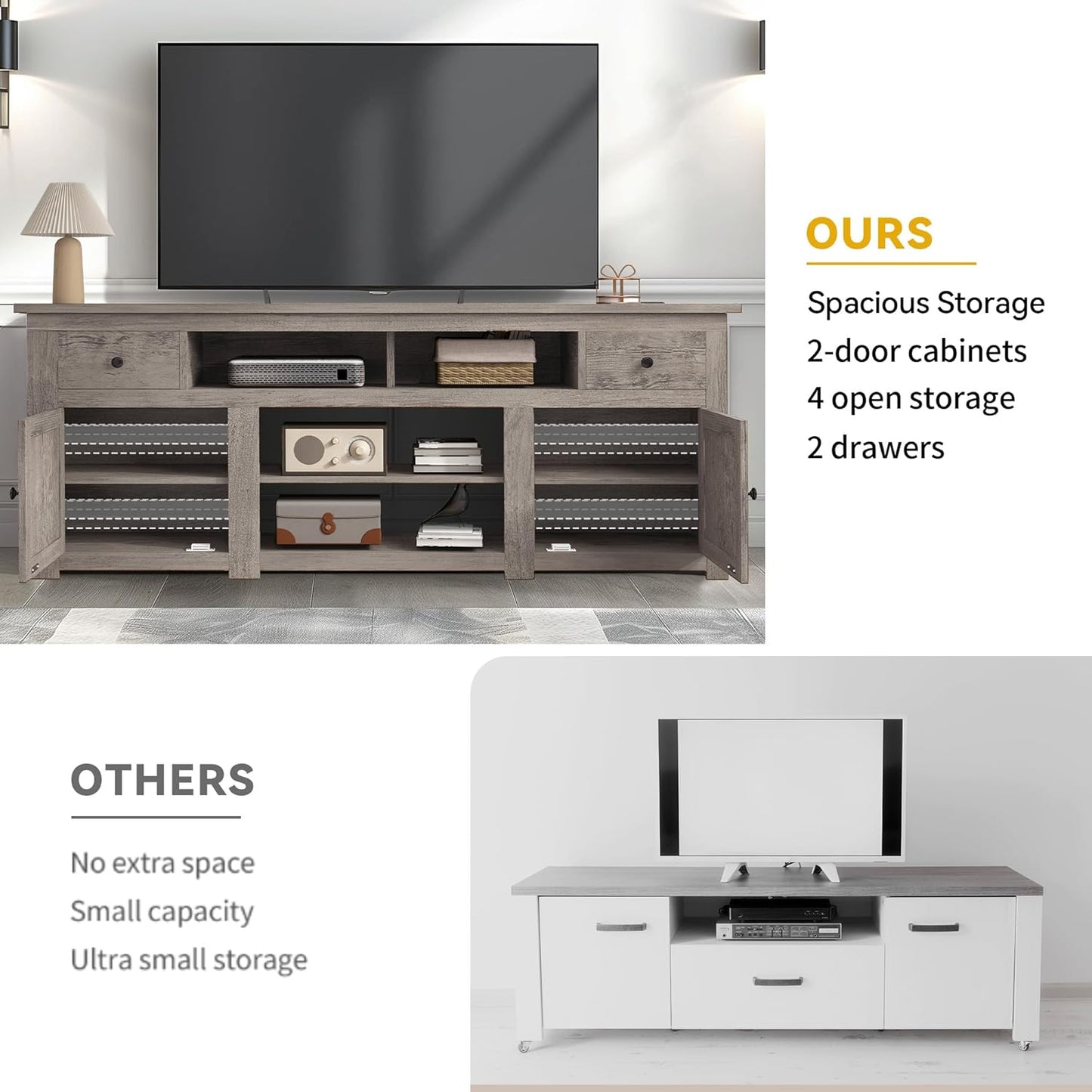 DWVO Farmhouse TV Stand for 75/80 Inches TVs, Entertainment Centers Furniture 30" Tall, TV Consoles with Storage Drawers & Power Outlet, Rustic TV Stands for Living Room, Washed Grey