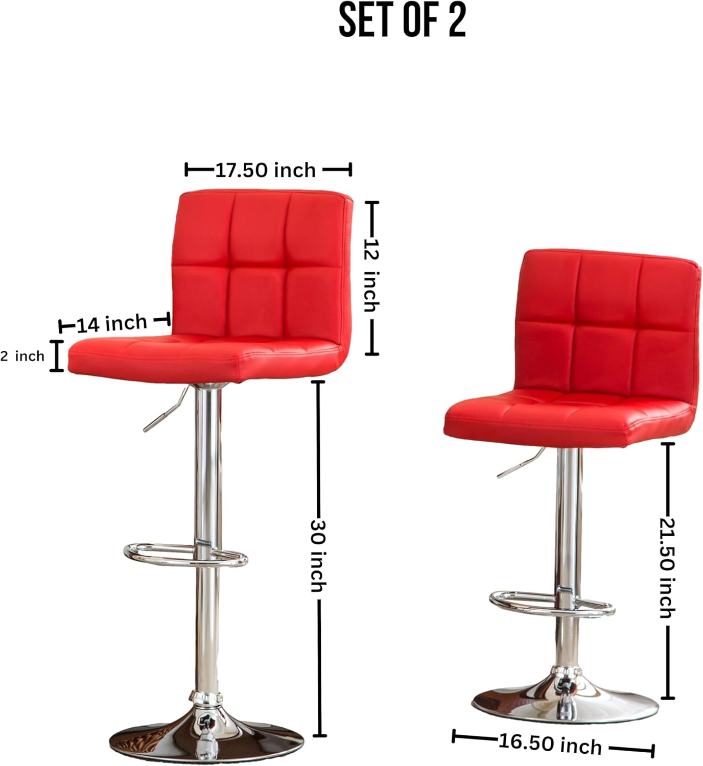 Roundhill Furniture Swivel Red Bonded Leather Adjustable Hydraulic Bar Stool, Set of 2