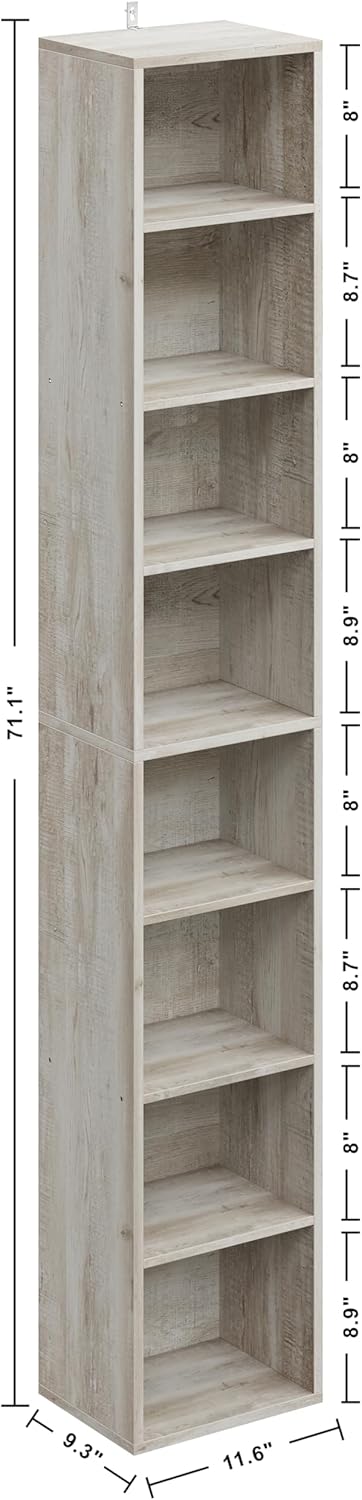 IRONCK Tall Narrow Bookshelf 8 Tiers, Compact Corner Bookcase, Easy to Match for Living Room, Office, Study, Bedroom