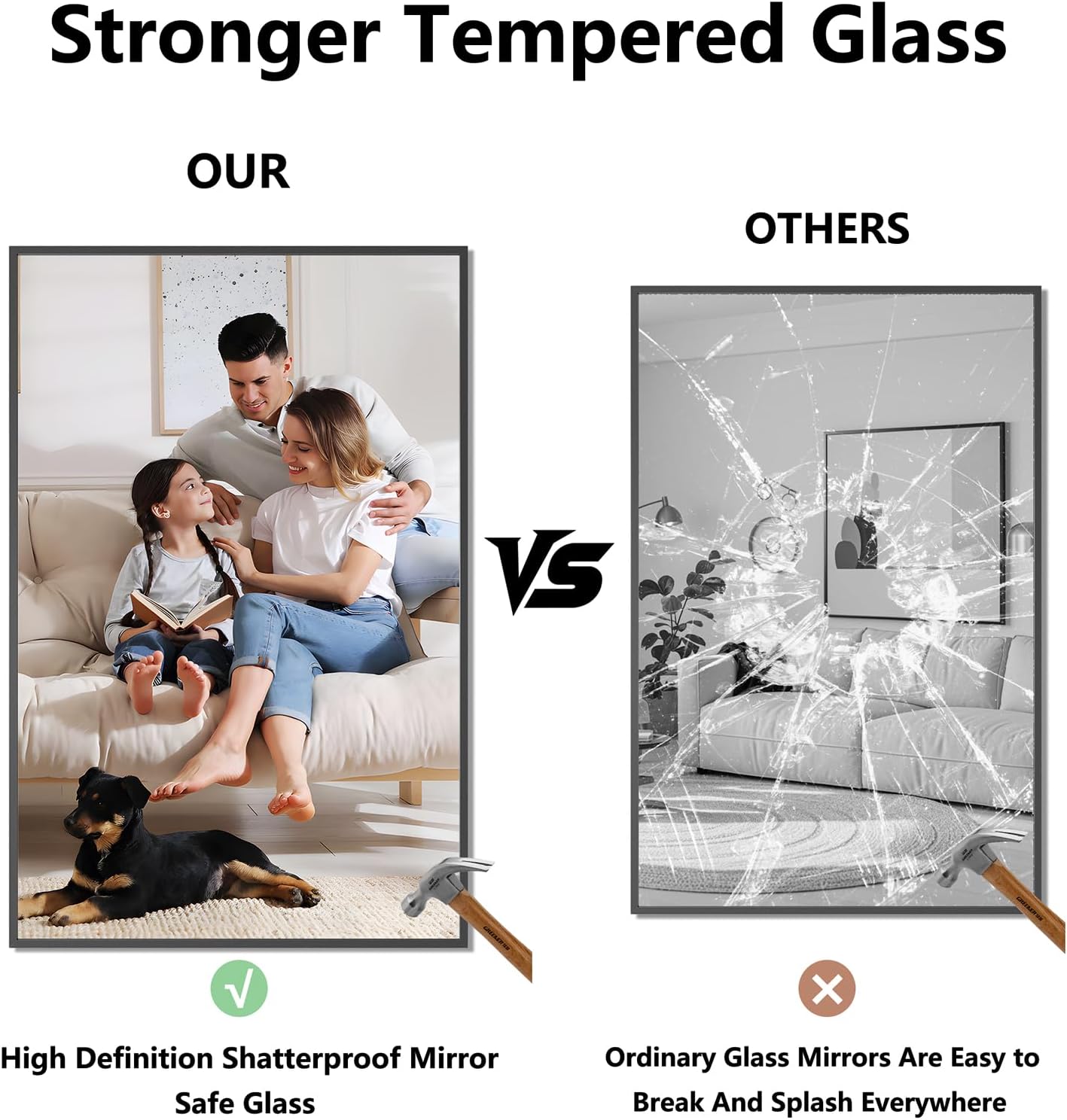 Bathroom Mirror 36x55 Black Bathroom Wall-Mounted Mirrors, Modern Vanity Mirror for Bedroom, Living Room, Aluminum Alloy Frame Allow to Hang Horizontally or Vertically