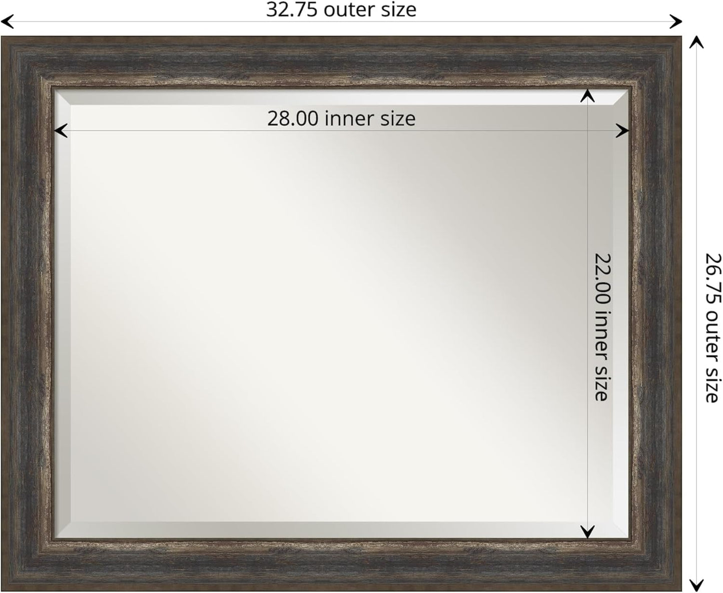 Amanti Art Brown Wall Mirror 27x33 Alta Rustic Char Rectangle Bathroom Mirror for Wall Decor Living Room, Large Rustic Farmhouse Frame, Hangs Horizonally and Vertically, Bathroom Decor, Beveled Edge