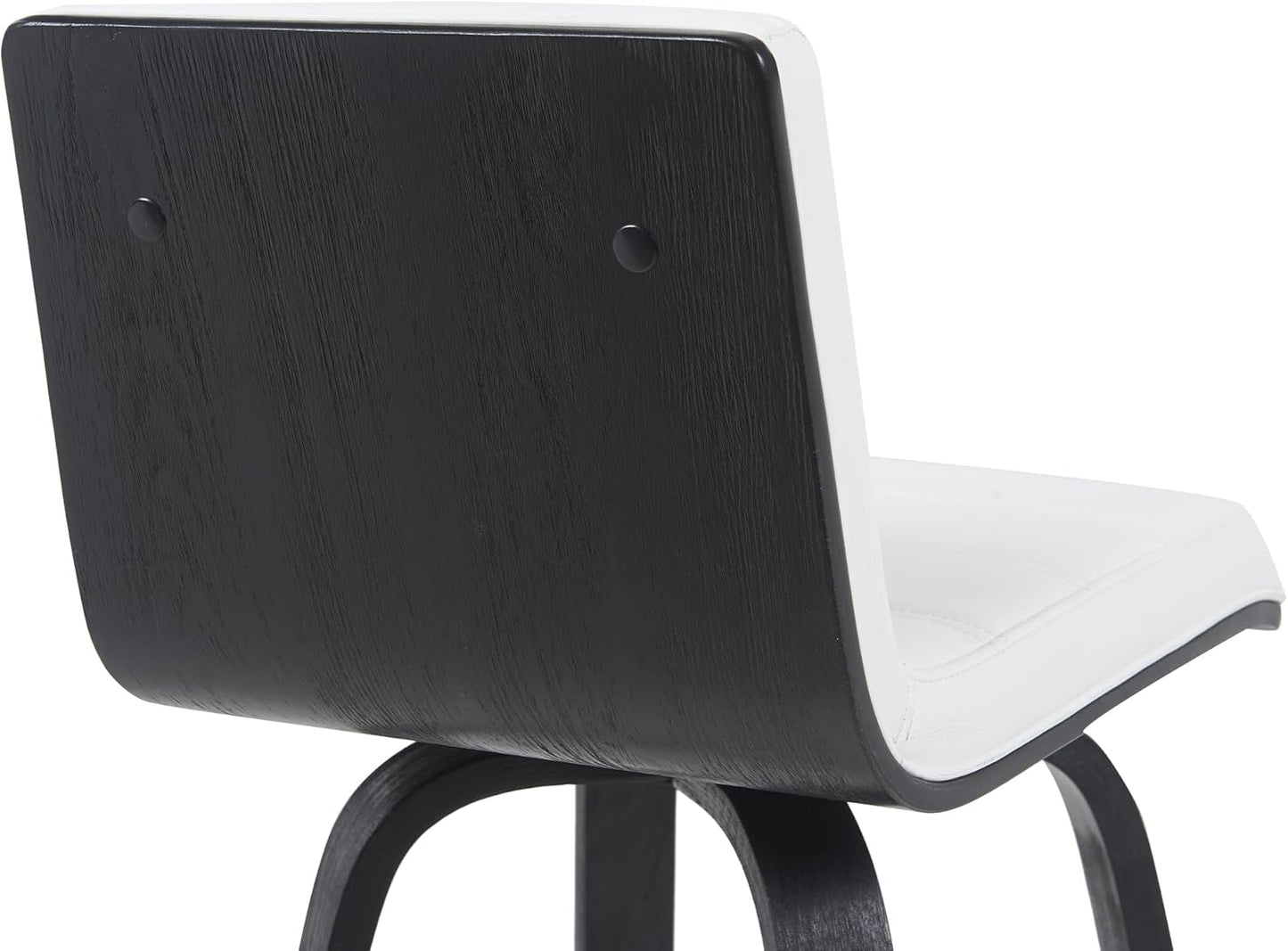 Vienna Modern Swivel Bar Height Stool with Snow White Faux Leather Seat and Black Brushed Wood Frame Set of 3