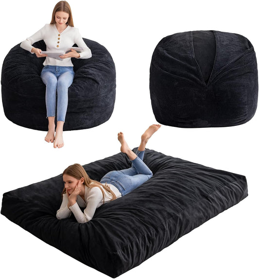 HIGOGOGO Giant Bean Bag Chair Bed for Adults,Convertible Beanbag Folds from Lazy Chair to Floor Mattress Bed,Large Floor Sofa Couch for Adult,Couples,Family,High-Density Foam Filling, Machine Washable