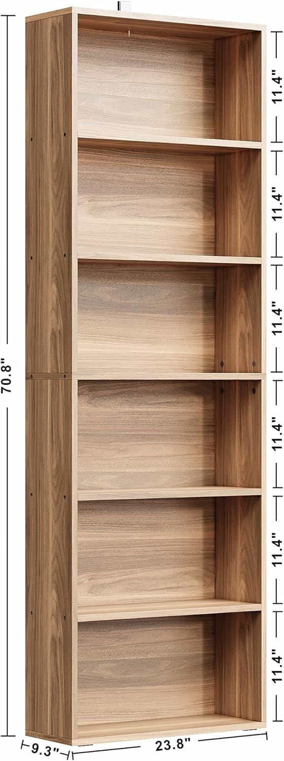 IRONCK Bookshelves and Bookcases Floor Standing 6 Tiers Display Storage Shelves 70 in Tall Bookcase Home Decor Furniture for Home Office, Living Room, Bed Room