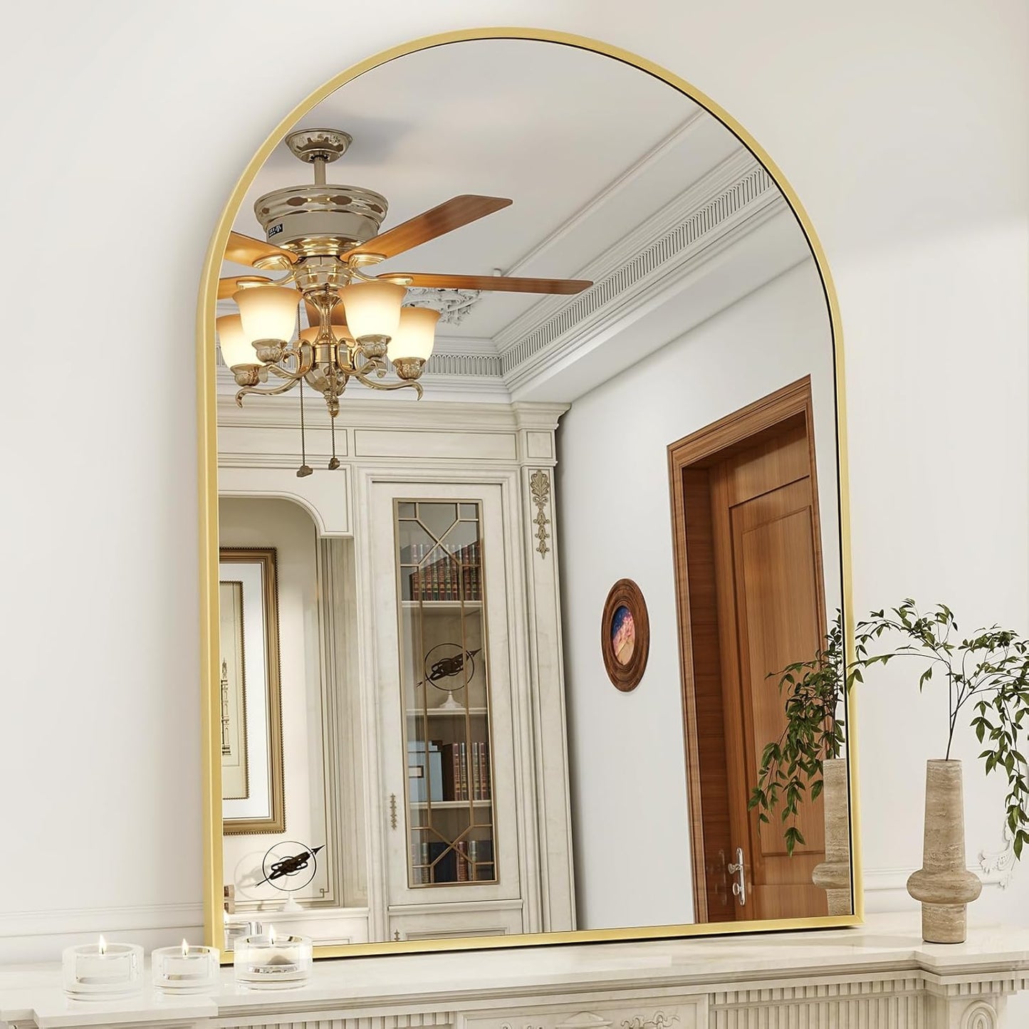 32"x48" Arched Bathroom Mirror with Aluminum Frame Arched Wall Mounted Vanity Mirror for Entryway, Bedroom, Living Room, Gold