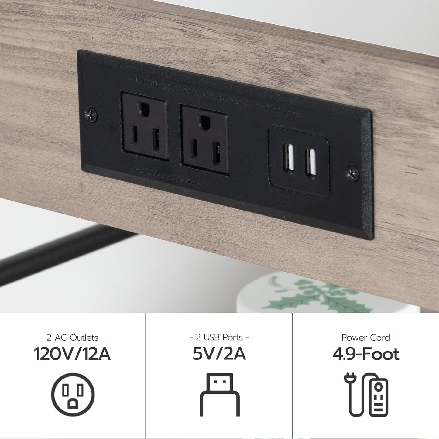 HOOBRO Kitchen Island with Storage, Kitchen Island Table with Power Outlet, 3 Tier Coffee Station and Microwave Stand, for Home, Dining Room, Greige and Black BG021ZD01