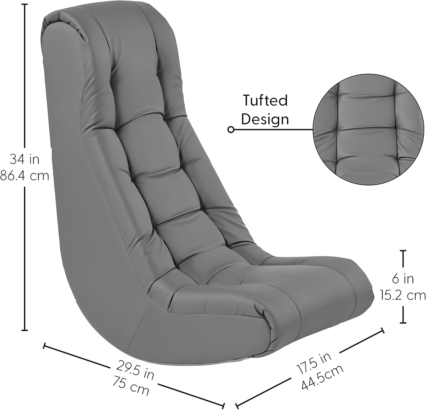 Factory Direct Partners Soft Tufted Floor Rocker - Cushioned Ground Chair for Kids Teens and Adults - Great for Reading, Gaming, Meditating, TV - Coal, 10488-GY