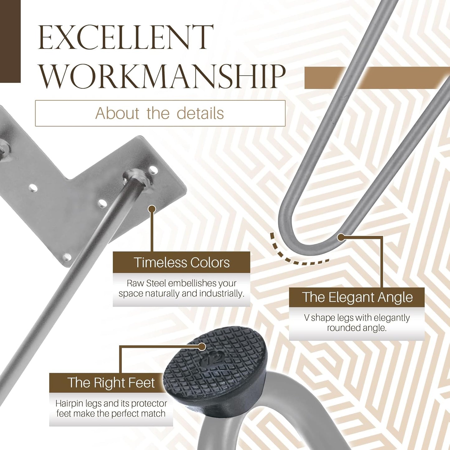 TEN49 Heavy Duty Hairpin Table Leg - 16 Inch Industrial Furniture Legs - Raw Steel Color Solid Rods Metal Leg for Table - Fit for Mid-Century Modern Bed Side, Dressing Table, Nightstand, Chair Legs