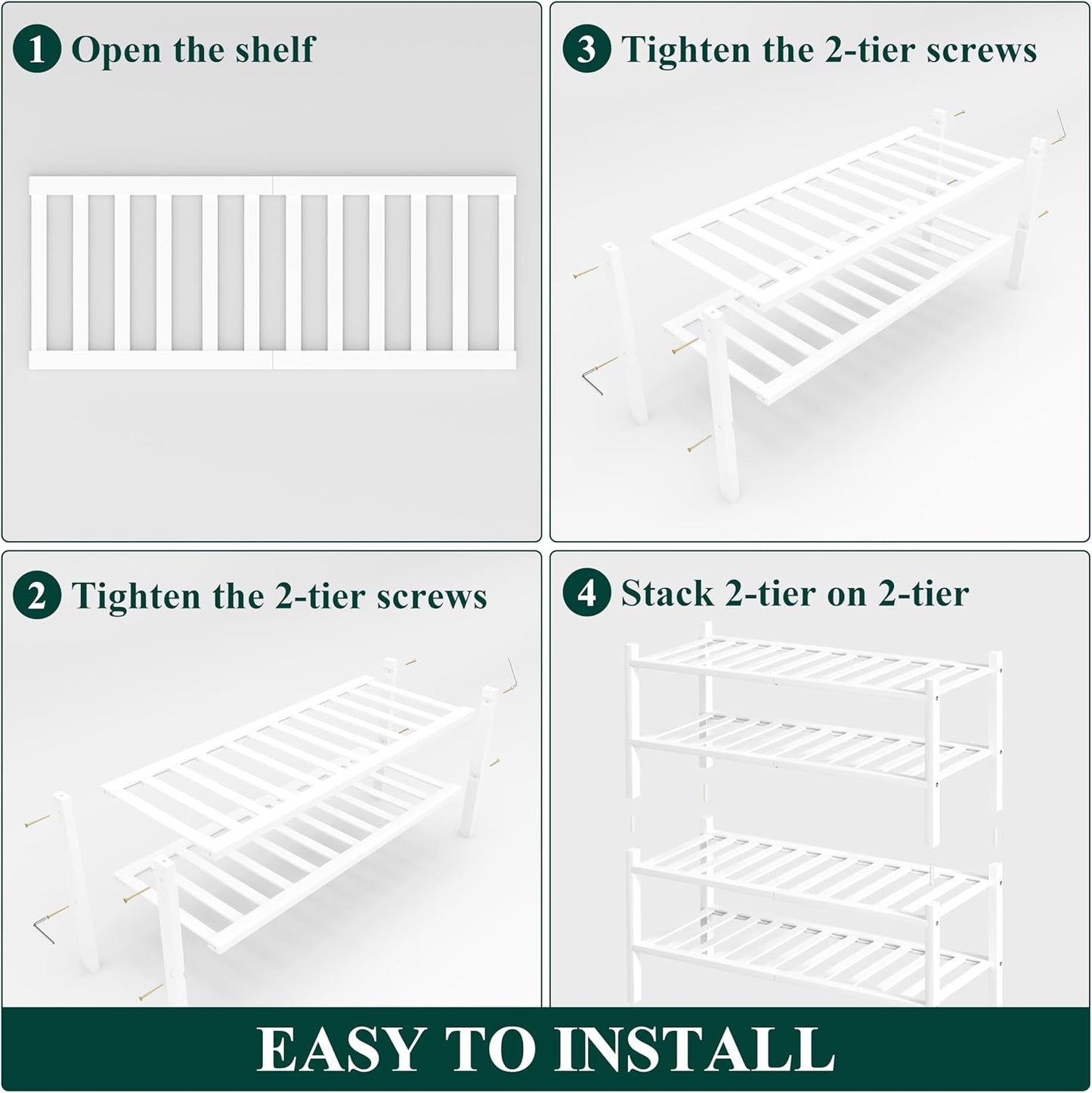 Smiry Shoe Rack, 4 Tier Bamboo Shoe Organizer, Stackable Free Standing Wooden Shoe Storage Shelf for Closet, Entryway, Front Door Entrance, White
