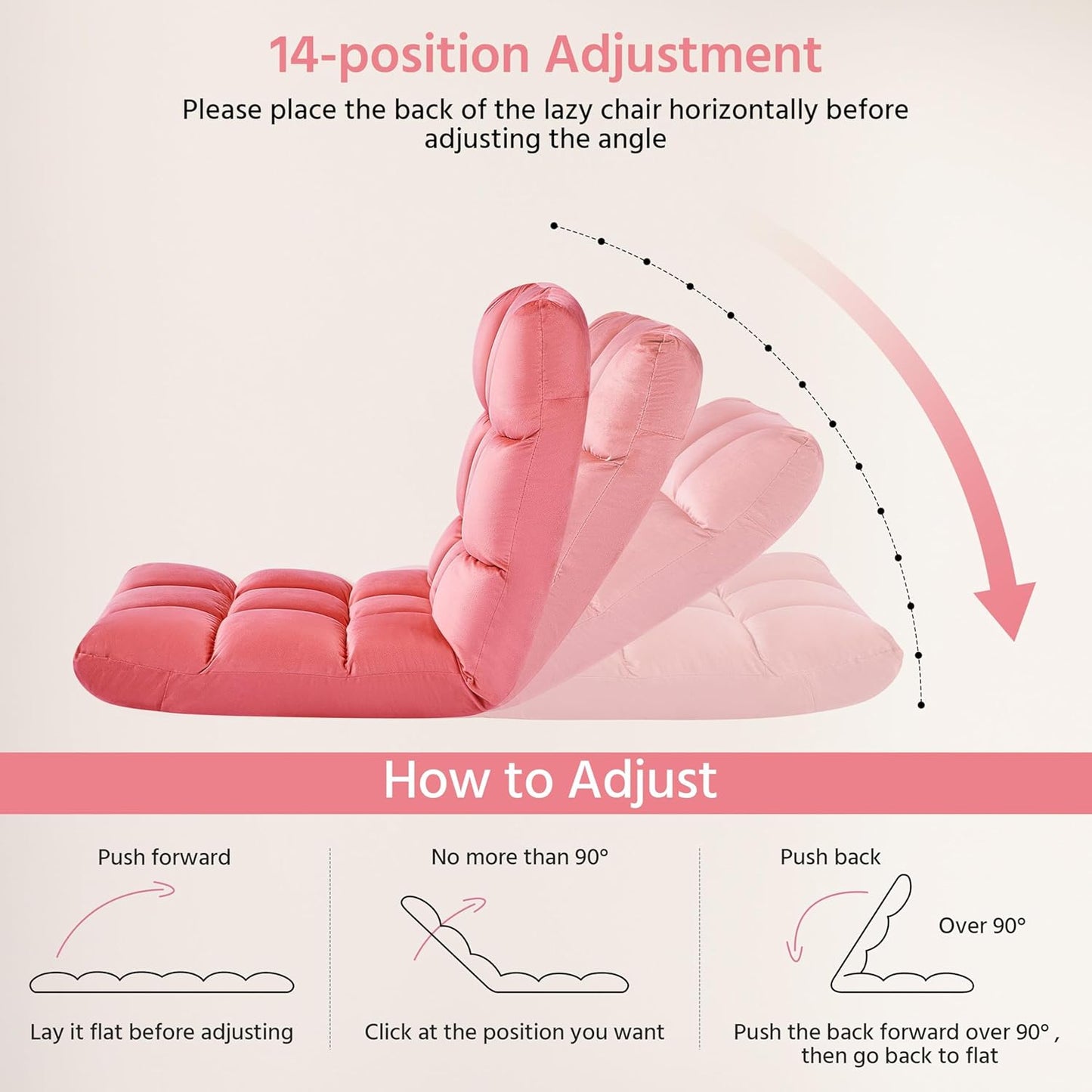 Yaheetech Floor Chair, Meditation Chair with Back Support Gaming Floor Lounger with 14 Adjustable Position for Adult, Pink, 2pcs