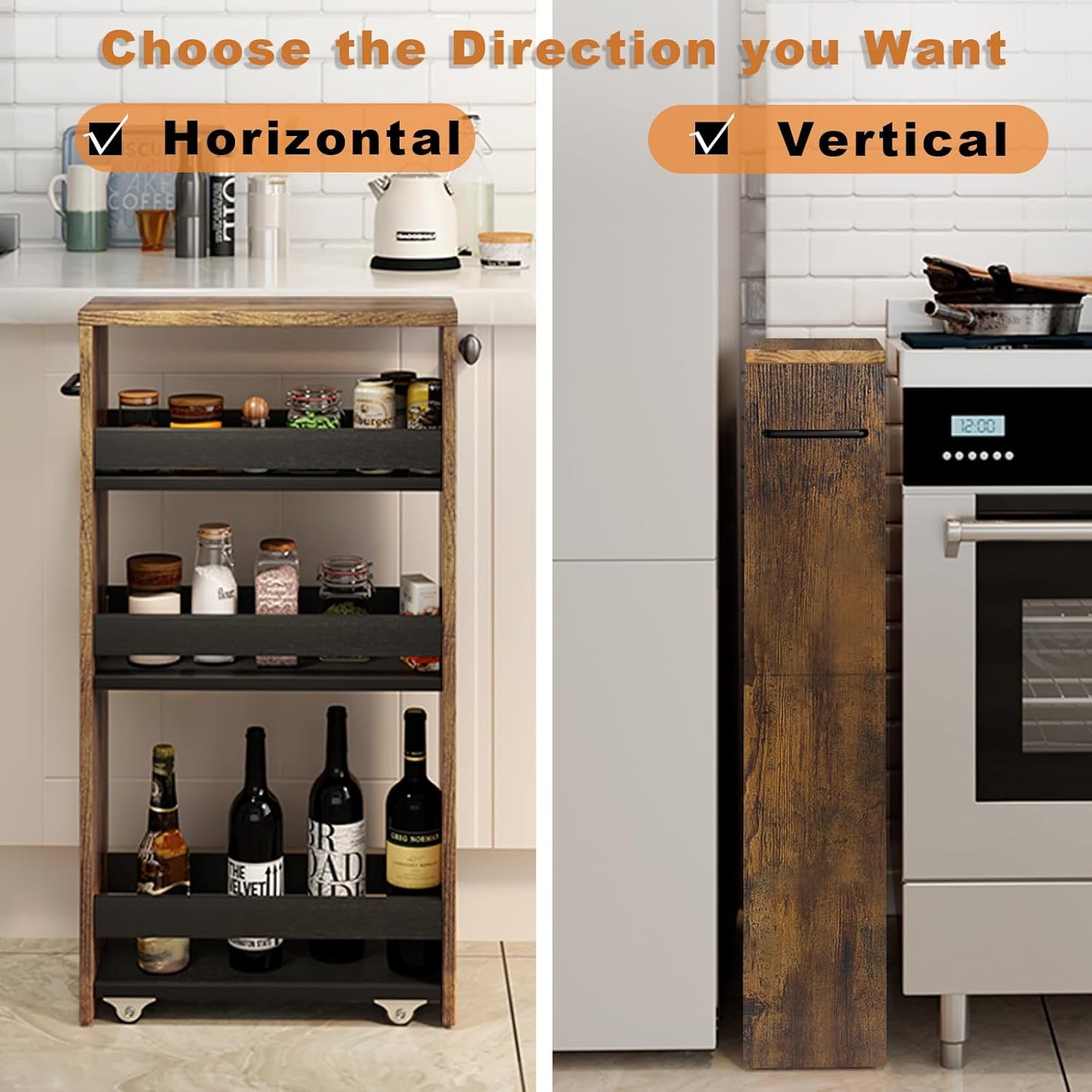 TEAMIX 4 Tier Slim Storage Cart with Handle, Slide Out Storage Rolling Utility Cart Mobile Shelving Unit Organizer Trolley for Small Spaces Kitchen Laundry Narrow Places