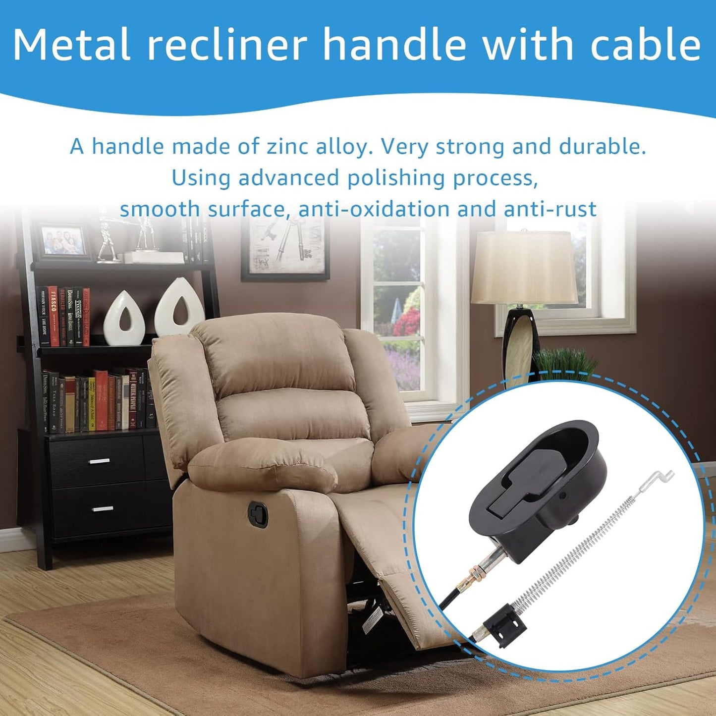 Metal recliner handle replacement, backrest tilt adjuster replacement parts, used for Ashley and most brands of sofa recliners to replace release handle puller, exposed cable length 4.9 inches (2 pcs)