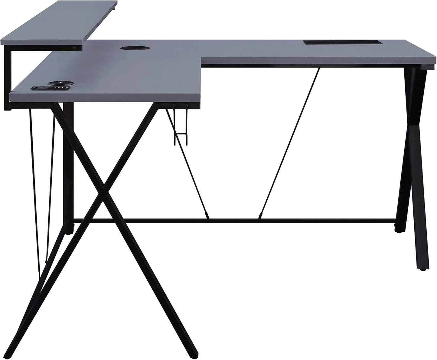 OSP Home Furnishings Checkpoint Battlestation L Shaped Gaming Desk with RGB LED Lights, Black