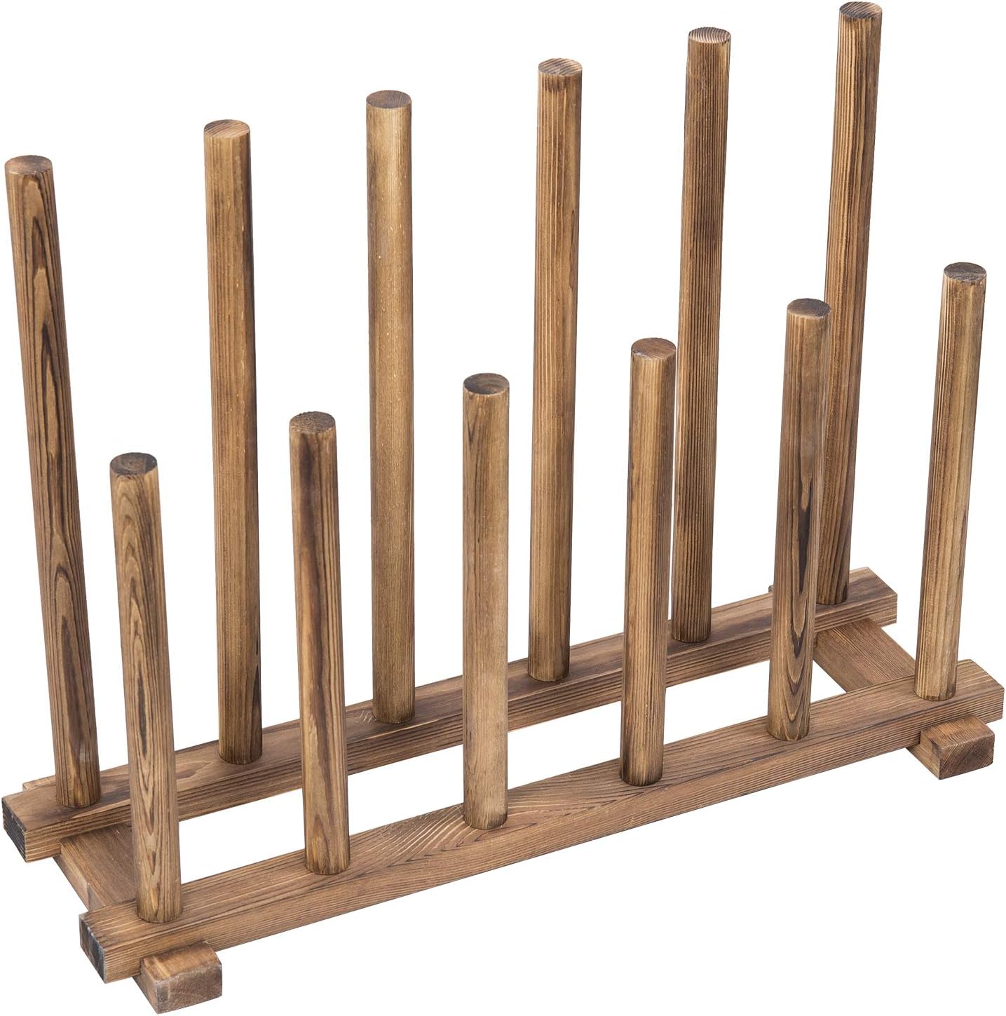 MyGift Rustic Burnt Brown Solid Wood Floor Standing Boot Holder Rack, Wooden Entryway Shoe Storage Organizer Stand Holds 6 Pairs of Tall and Short Boots