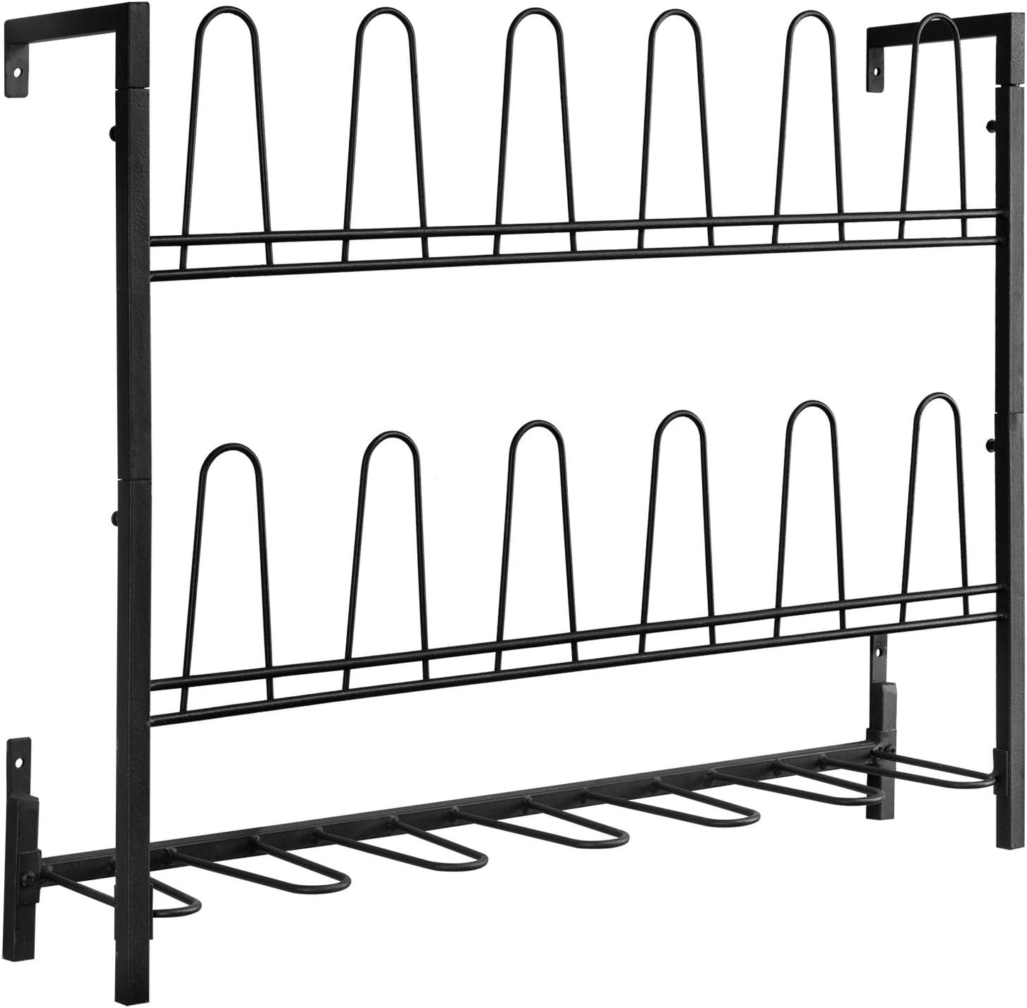 MyGift Premium Black Metal Hanging Wall Shoe Rack for Walk in Closet, Mudroom and Entryway, Wall Mounted Space Saving Boot and Shoe Rack Organizer, Holds 9 Pairs